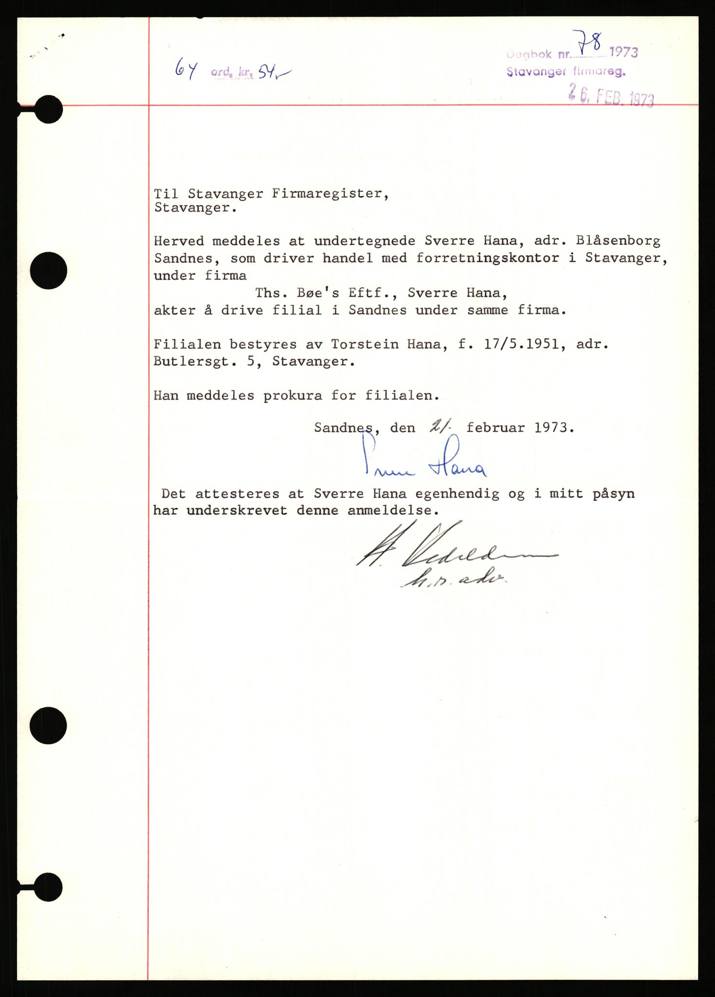 Stavanger byfogd, SAST/A-101408/002/J/Jd/Jde/L0003: Registreringsmeldinger og bilag. Enkeltmannsforetak, 751-1000, 1928-1976, p. 168