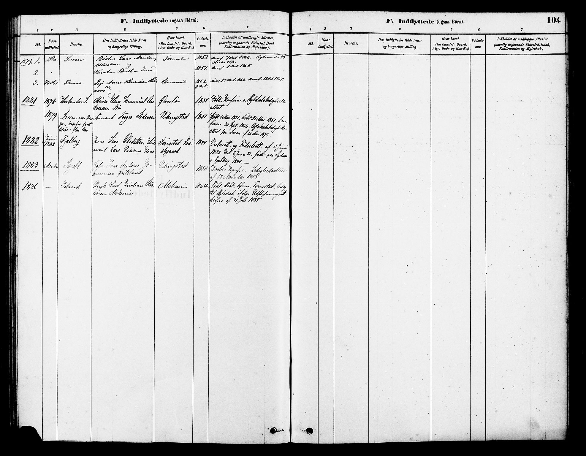 Torvastad sokneprestkontor, SAST/A -101857/H/Ha/Haa/L0014: Parish register (official) no. A 13, 1879-1888, p. 104