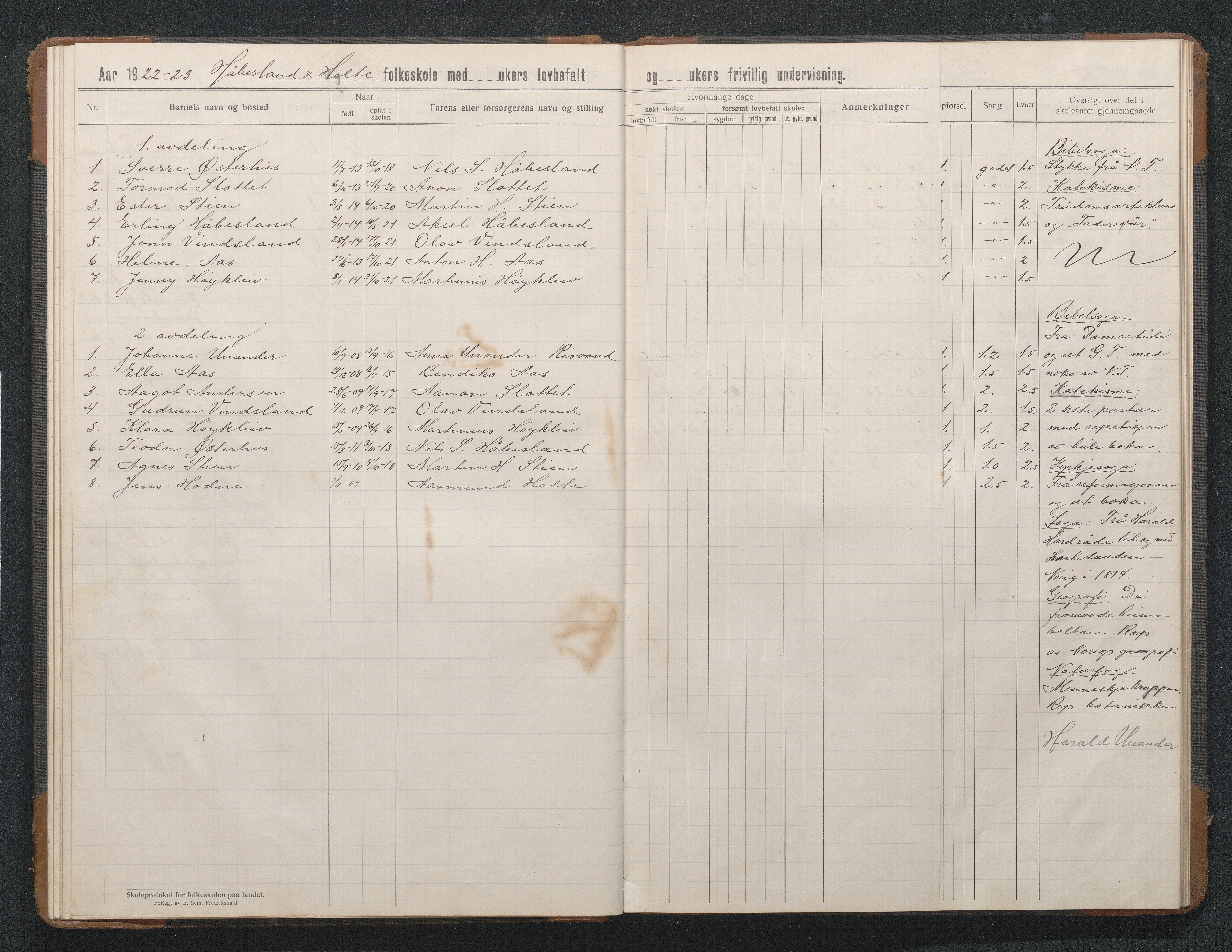 Birkenes kommune, Håbesland, Holte og Rislå skolekretser frem til 1991, AAKS/KA0928-550c_91/F02/L0003: Skoleprotokoll Håbesland og Holte, 1913-1955