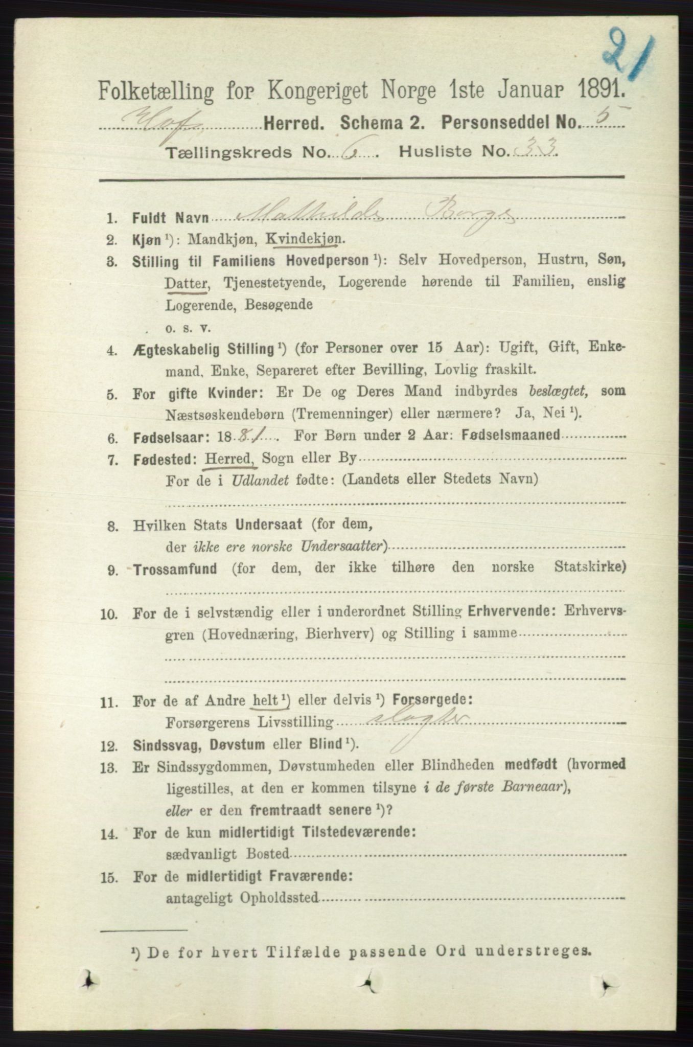 RA, 1891 census for 0714 Hof, 1891, p. 1997