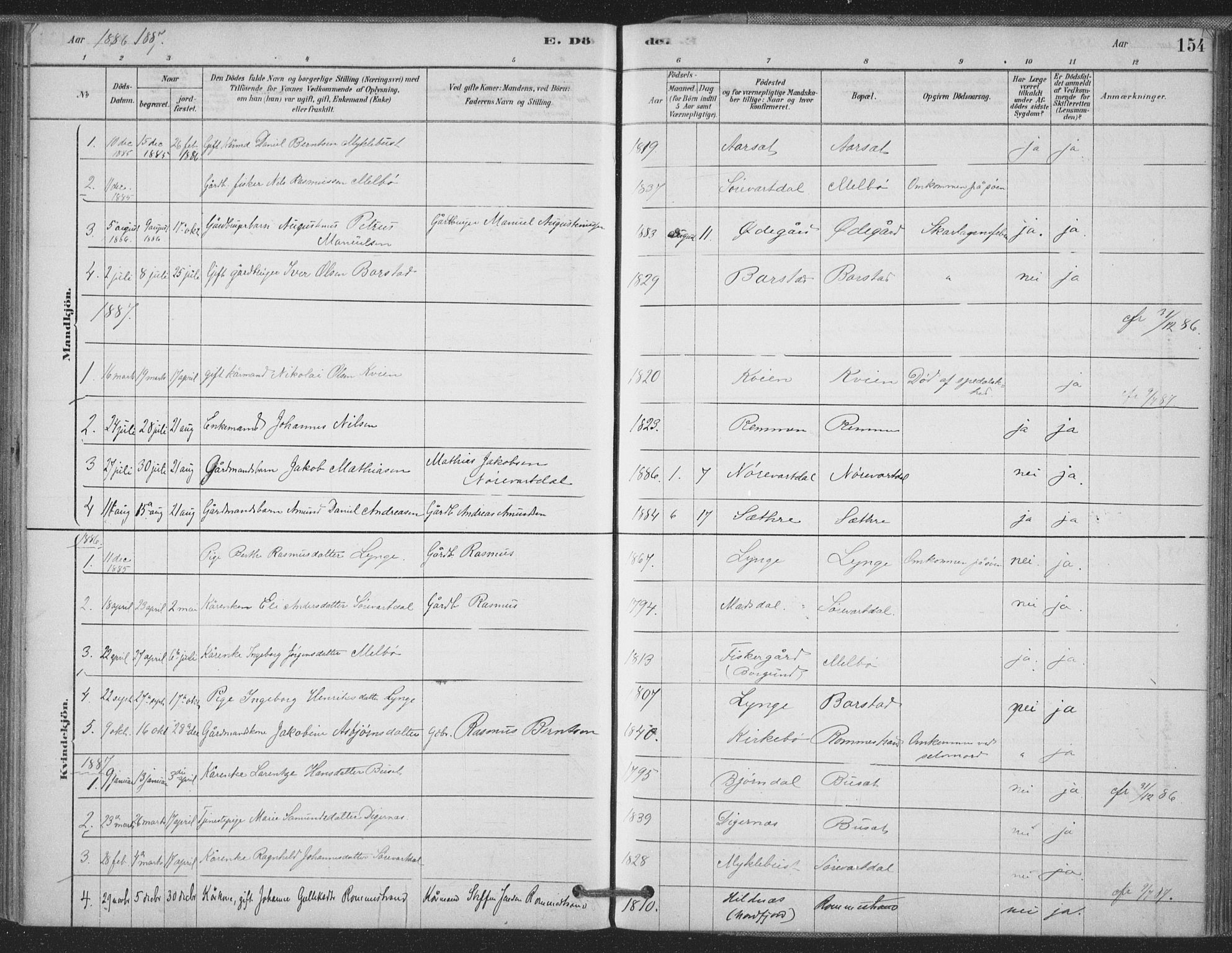 Ministerialprotokoller, klokkerbøker og fødselsregistre - Møre og Romsdal, AV/SAT-A-1454/514/L0199: Parish register (official) no. 514A01, 1878-1912, p. 154