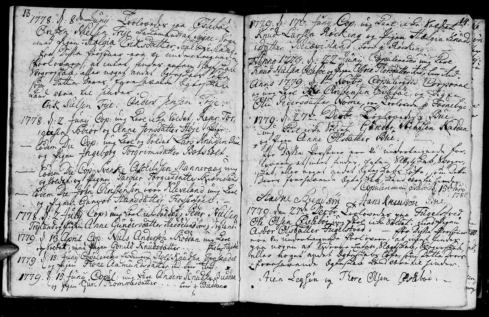 Holum sokneprestkontor, SAK/1111-0022/F/Fa/Fac/L0001: Parish register (official) no. A 1, 1773-1820, p. 13-14
