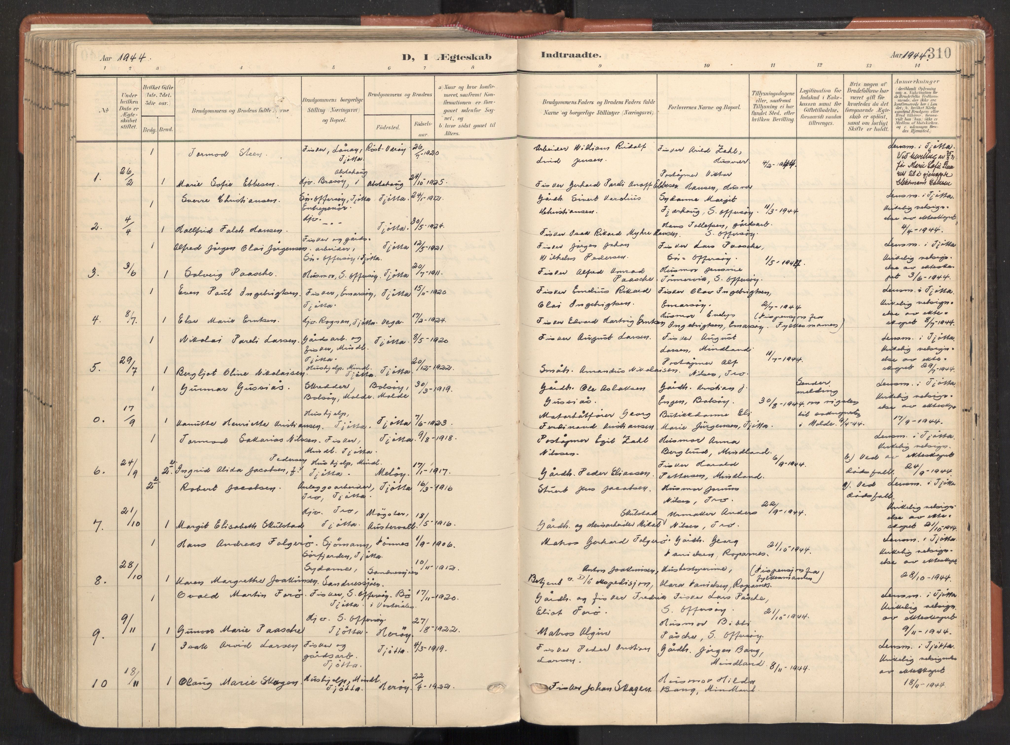 Ministerialprotokoller, klokkerbøker og fødselsregistre - Nordland, AV/SAT-A-1459/817/L0265: Parish register (official) no. 817A05, 1908-1944, p. 310