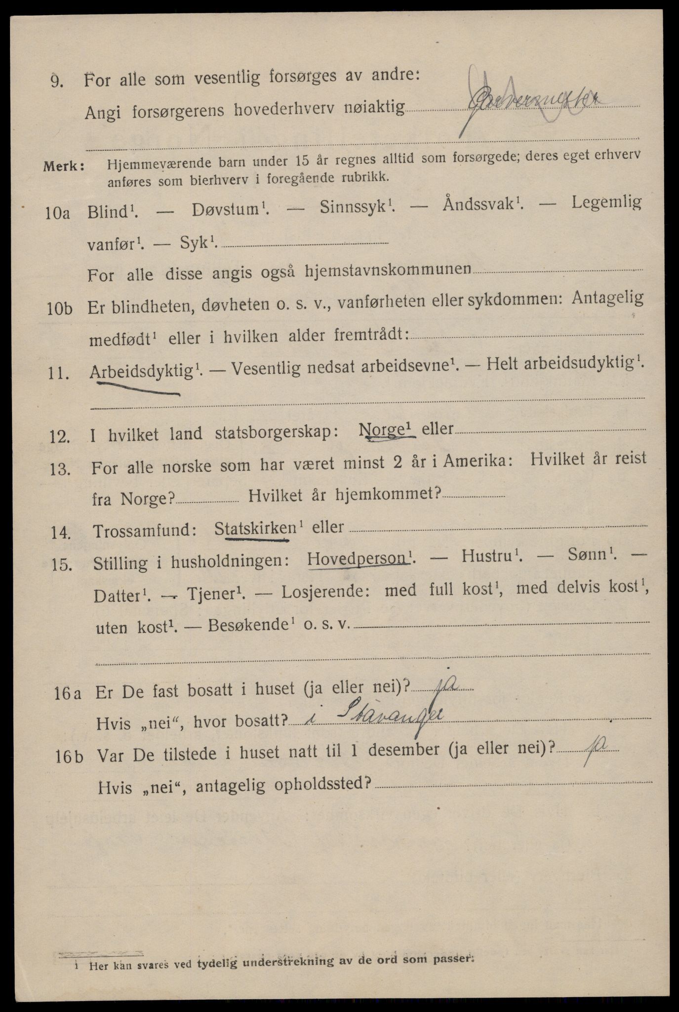 SAST, 1920 census for Stavanger, 1920, p. 108439