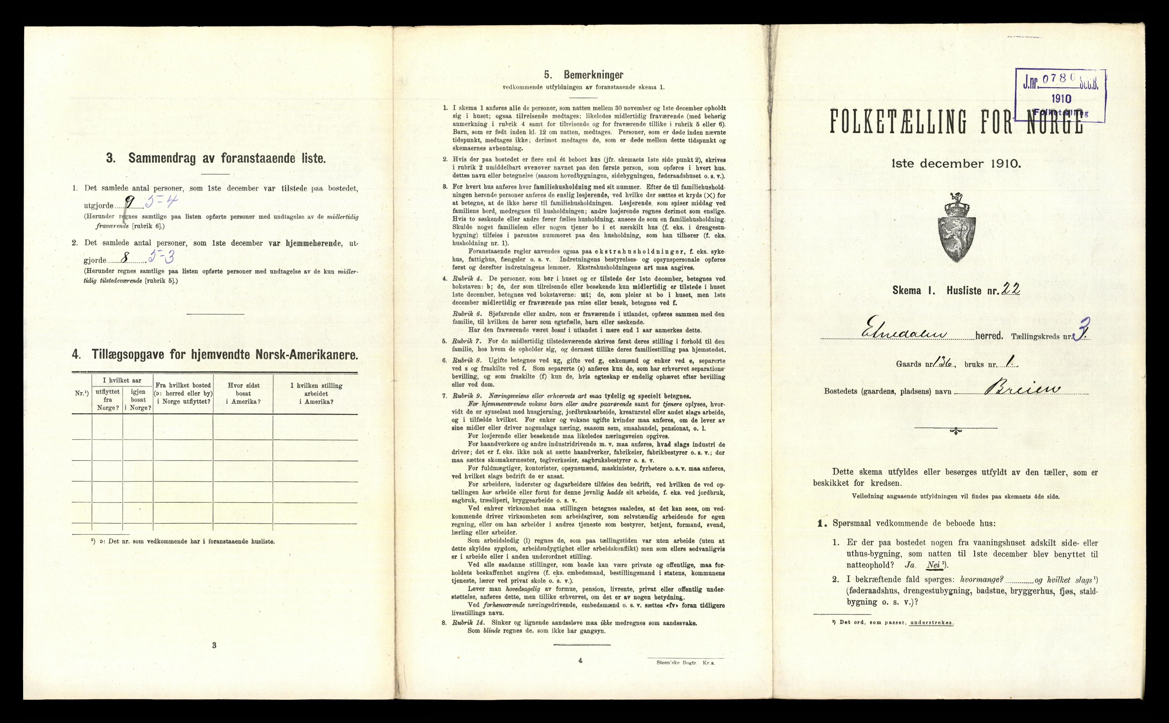 RA, 1910 census for Etnedal, 1910, p. 285