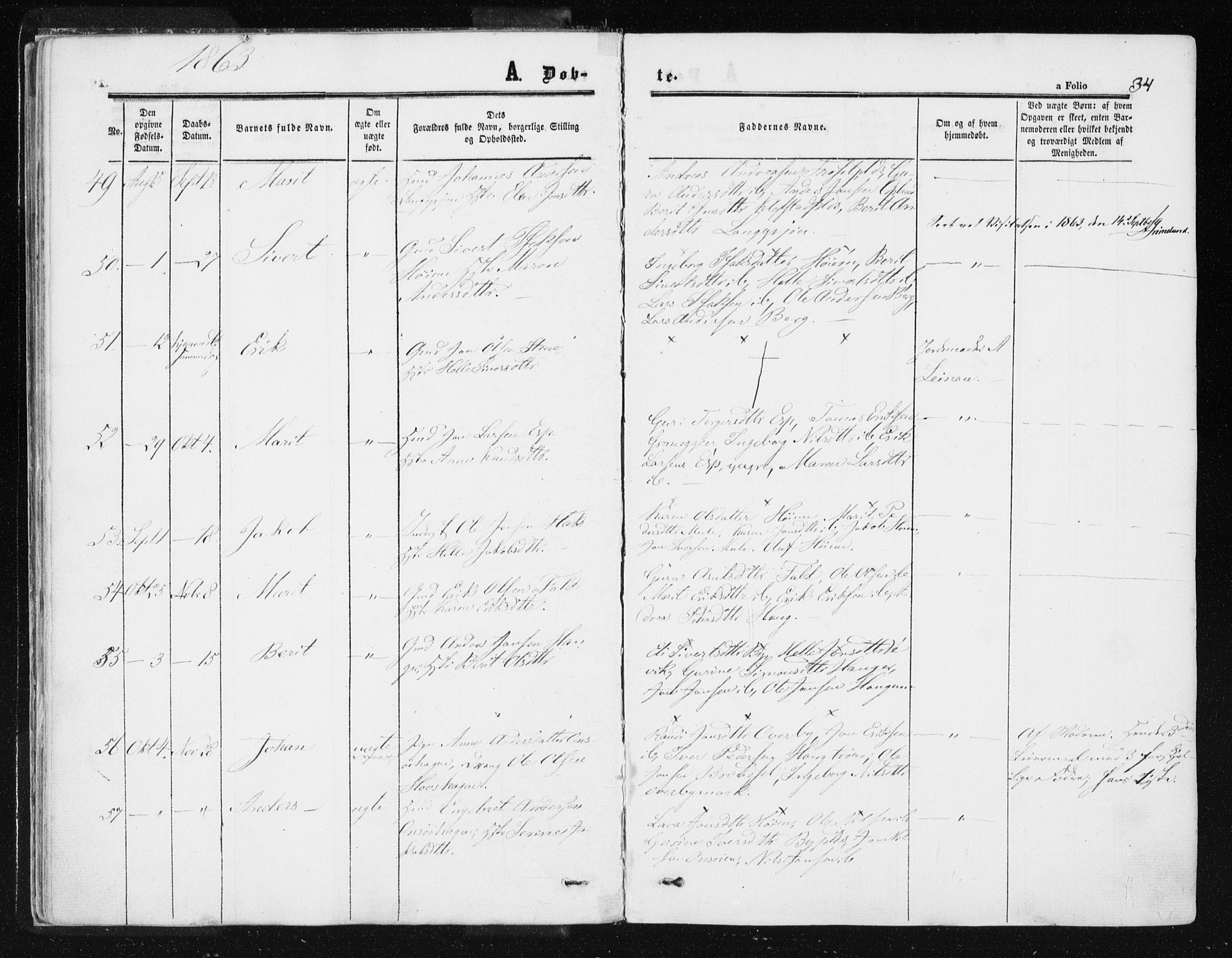 Ministerialprotokoller, klokkerbøker og fødselsregistre - Sør-Trøndelag, SAT/A-1456/612/L0377: Parish register (official) no. 612A09, 1859-1877, p. 34