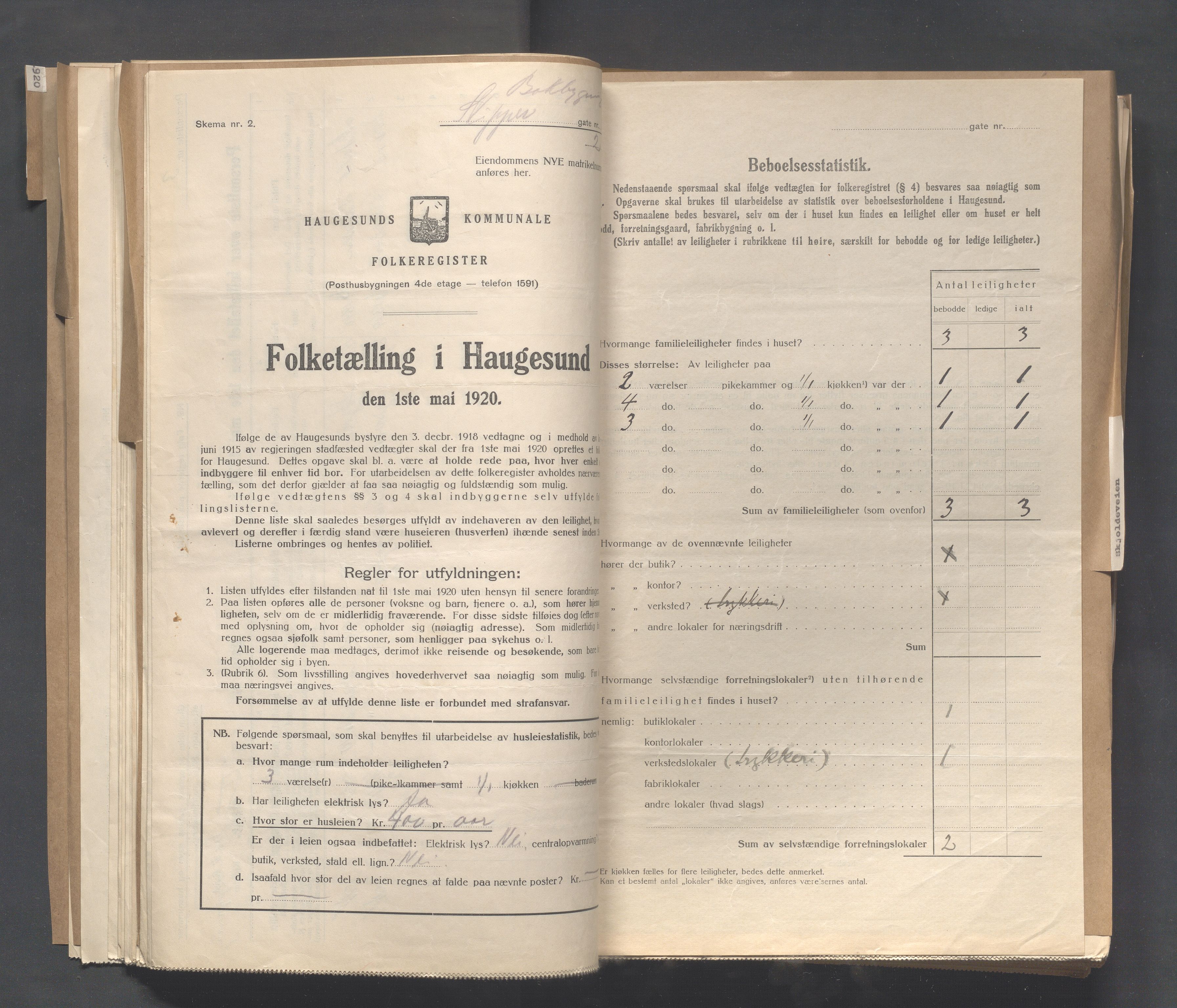 IKAR, Local census 1.5.1920 for Haugesund, 1920, p. 3765