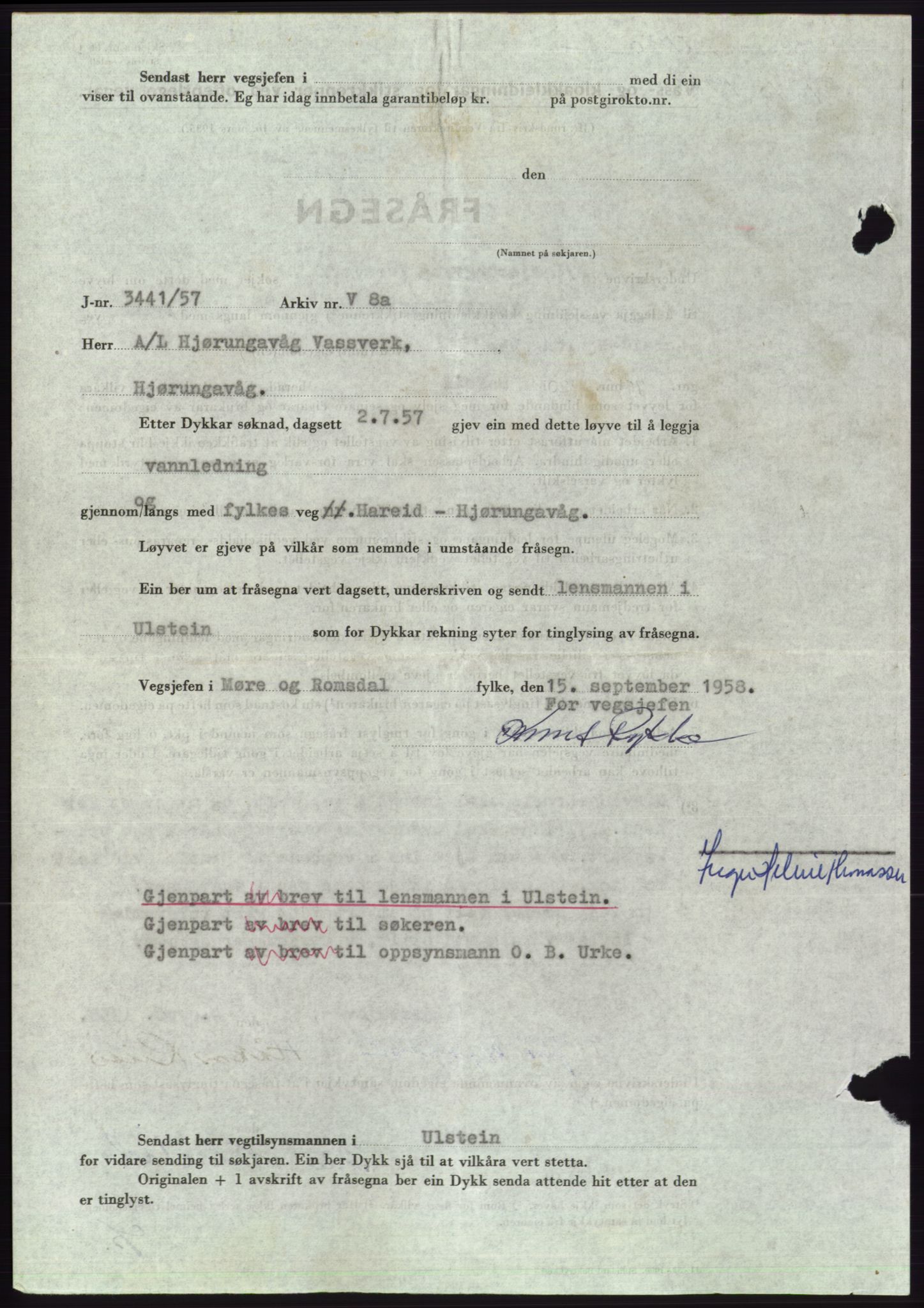 Søre Sunnmøre sorenskriveri, AV/SAT-A-4122/1/2/2C/L0110: Mortgage book no. 36A, 1958-1958, Diary no: : 2190/1958