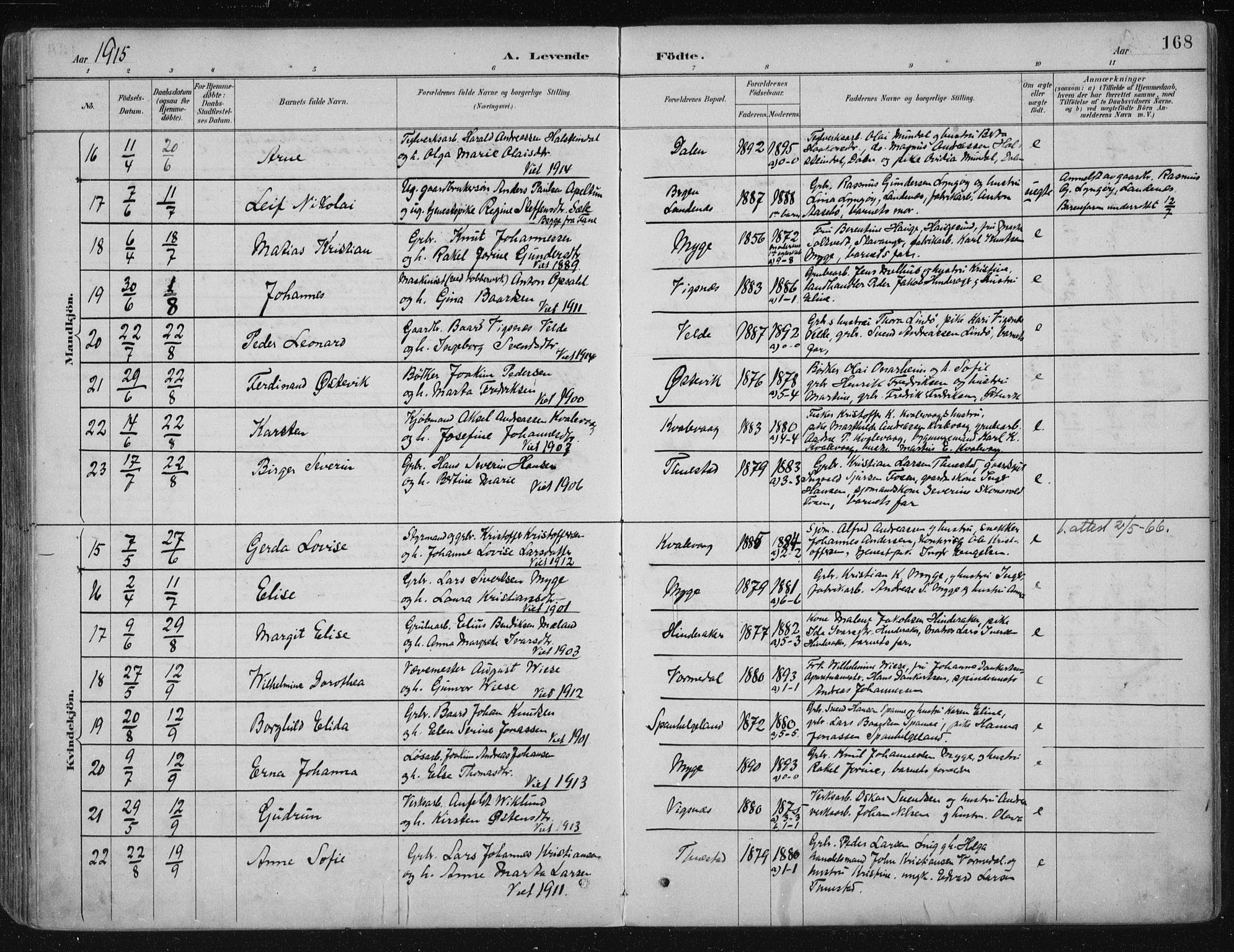 Avaldsnes sokneprestkontor, AV/SAST-A -101851/H/Ha/Haa/L0017: Parish register (official) no. A 17, 1889-1920, p. 168