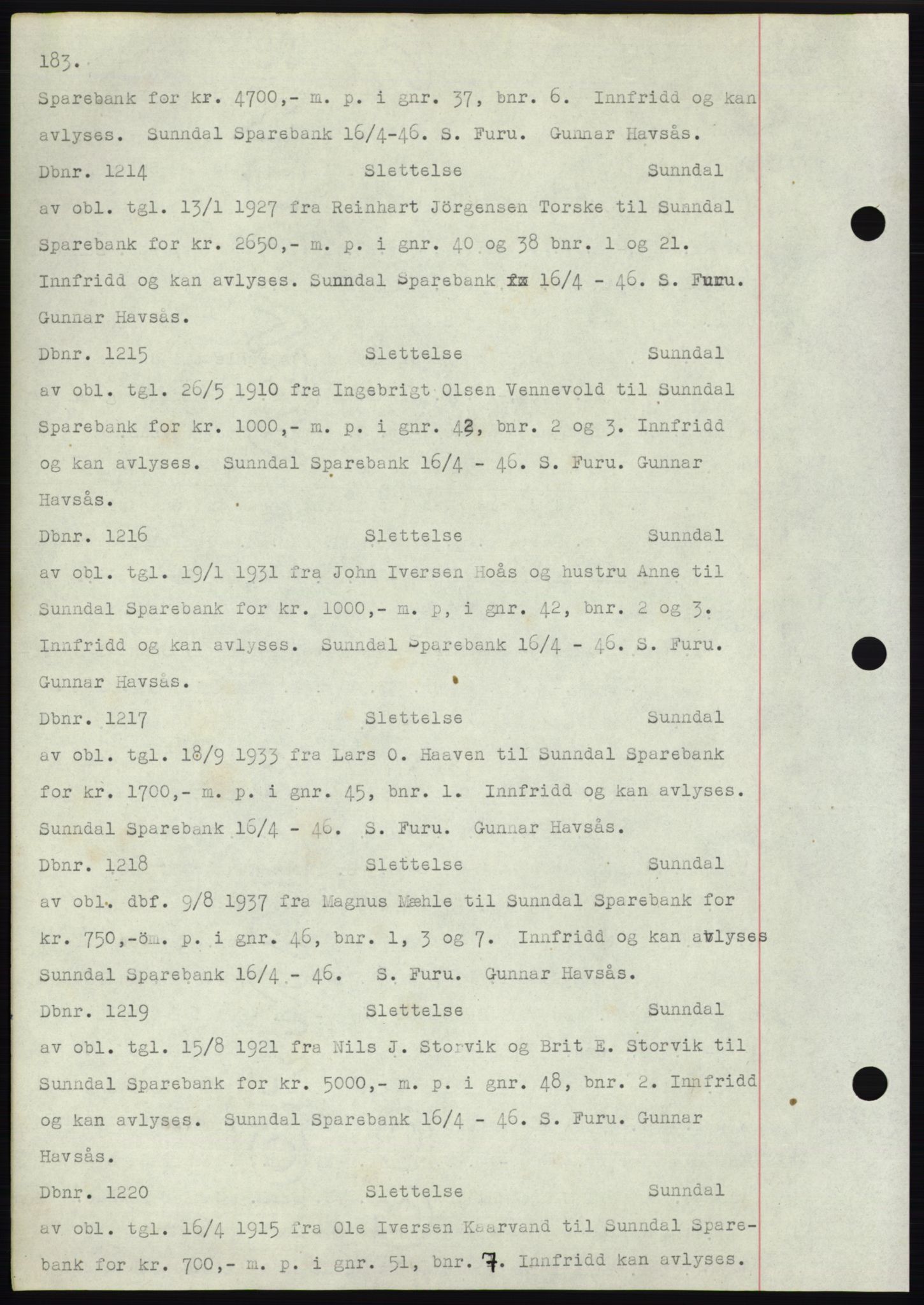 Nordmøre sorenskriveri, SAT/A-4132/1/2/2Ca: Mortgage book no. C82b, 1946-1951, Diary no: : 1214/1946