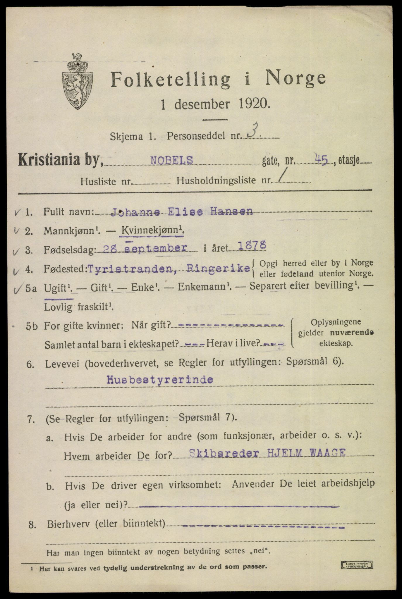 SAO, 1920 census for Kristiania, 1920, p. 418059