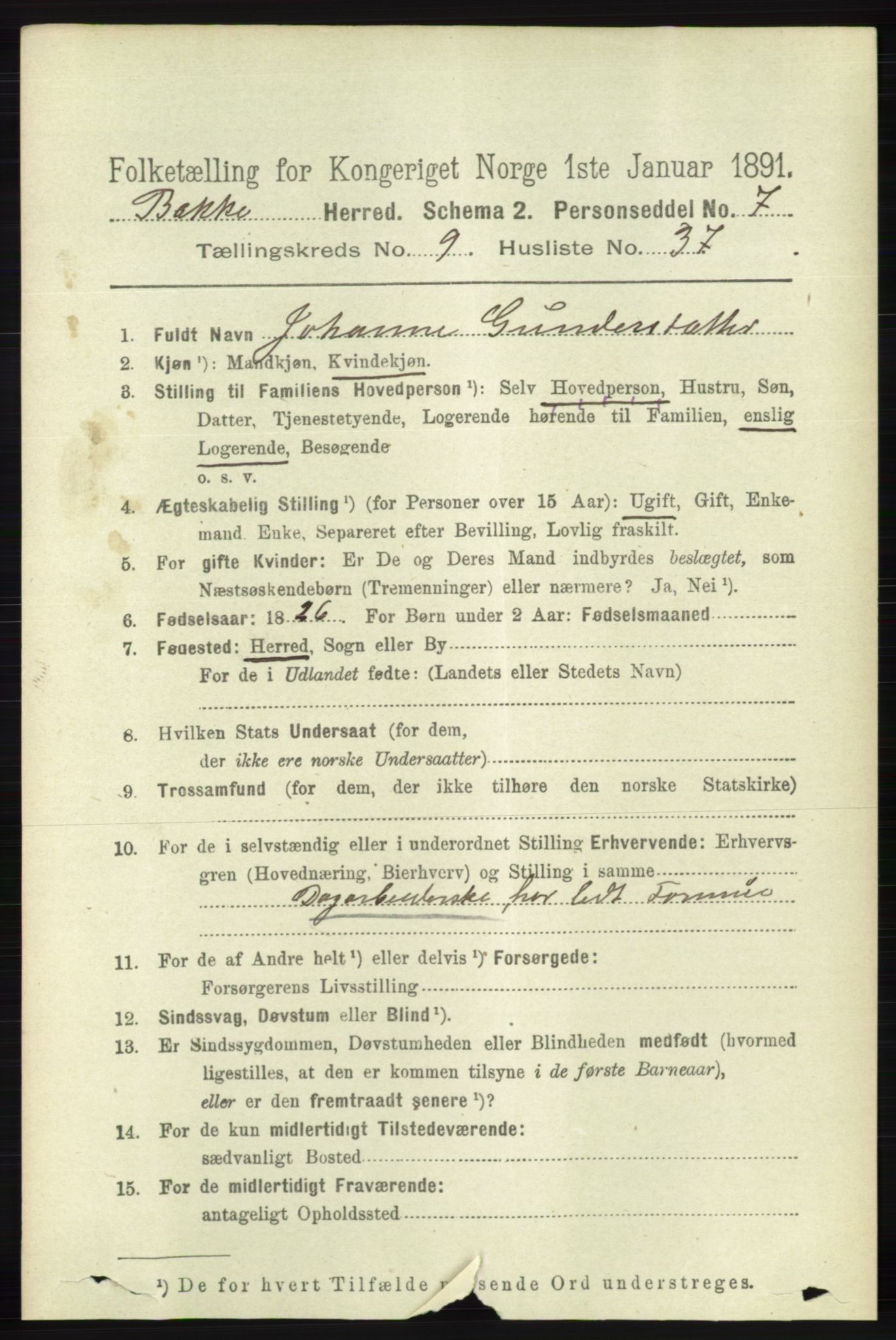 RA, 1891 census for 1045 Bakke, 1891, p. 1960