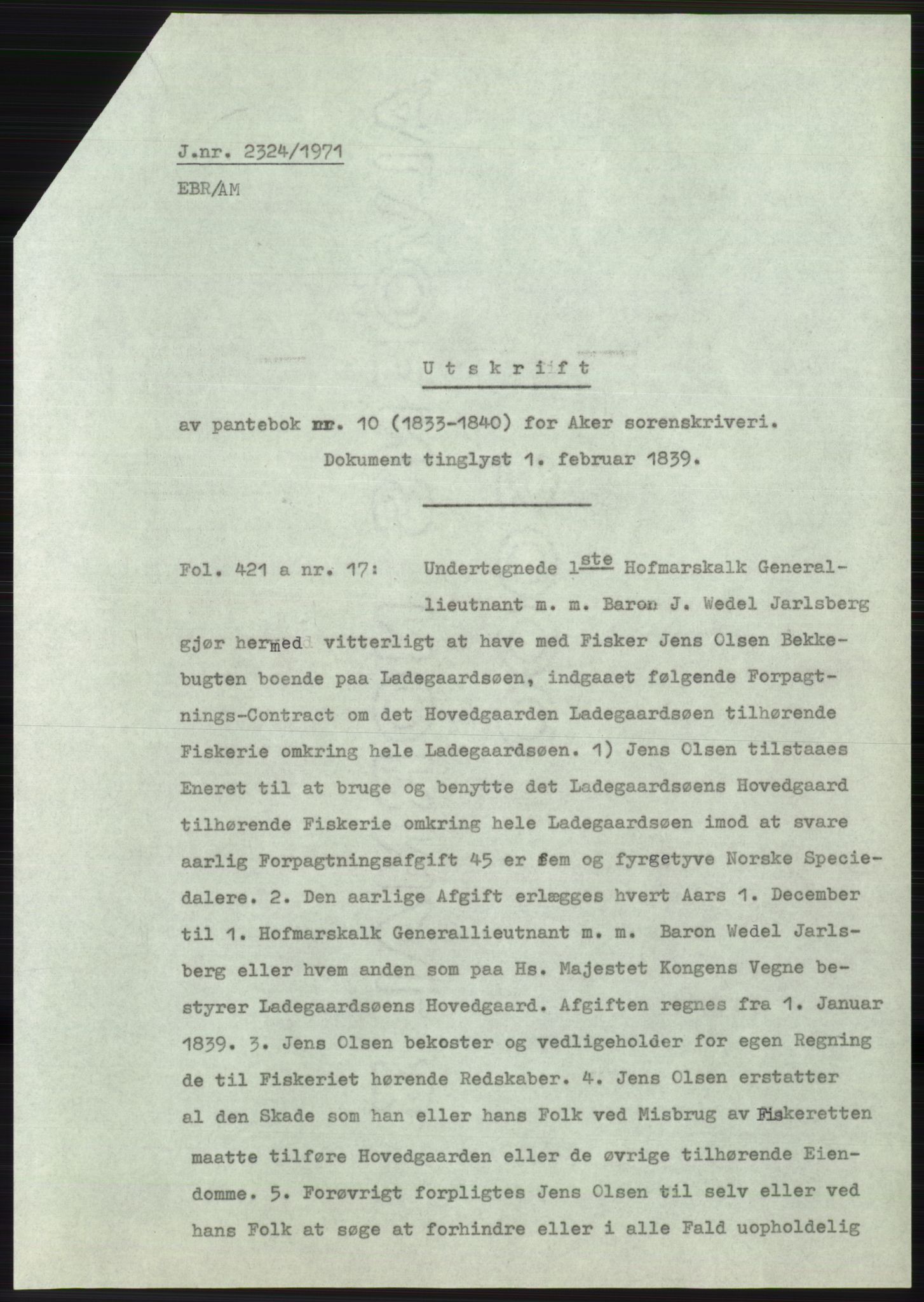 Statsarkivet i Oslo, AV/SAO-A-10621/Z/Zd/L0030: Avskrifter, j.nr 3-2659/1971, 1971, p. 251