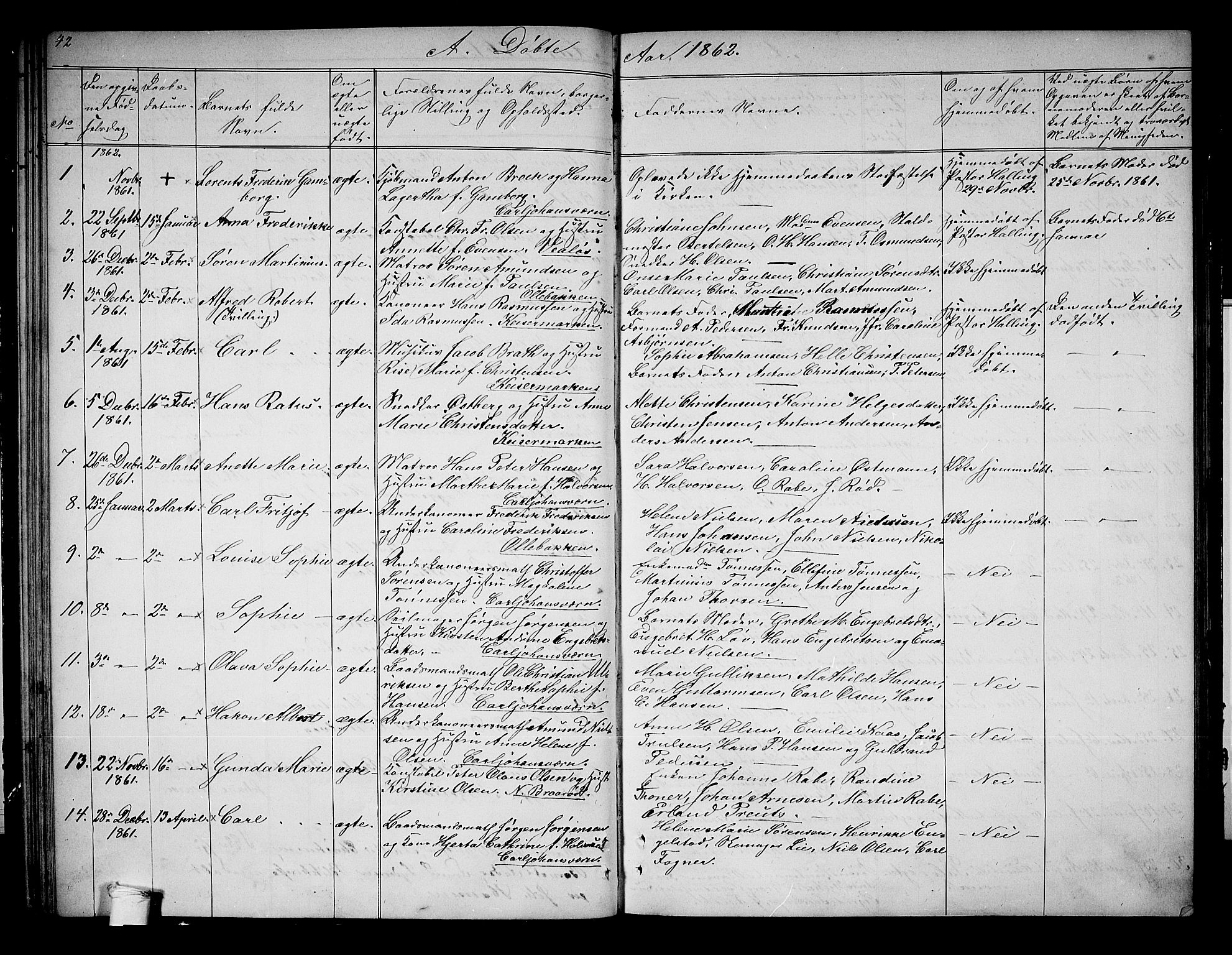 Horten kirkebøker, SAKO/A-348/G/Ga/L0001: Parish register (copy) no. 1, 1855-1863, p. 42