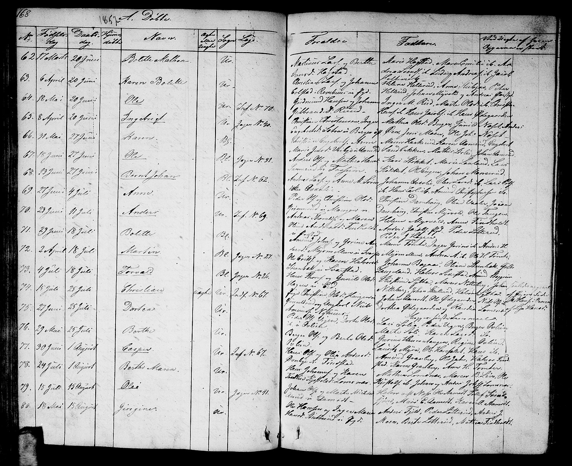 Aurskog prestekontor Kirkebøker, AV/SAO-A-10304a/G/Ga/L0002: Parish register (copy) no. I 2, 1829-1857, p. 168