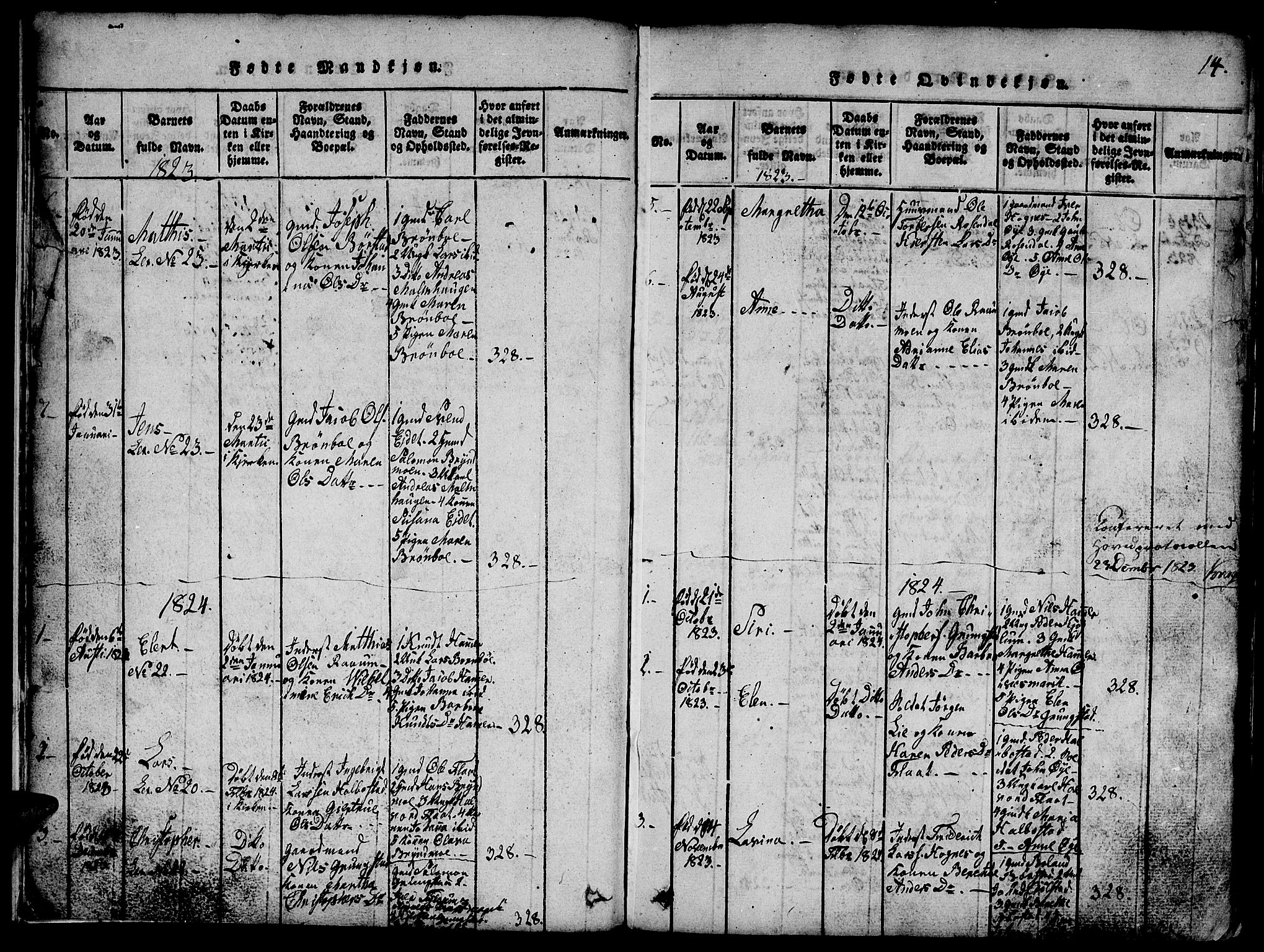 Ministerialprotokoller, klokkerbøker og fødselsregistre - Nord-Trøndelag, SAT/A-1458/765/L0562: Parish register (copy) no. 765C01, 1817-1851, p. 14
