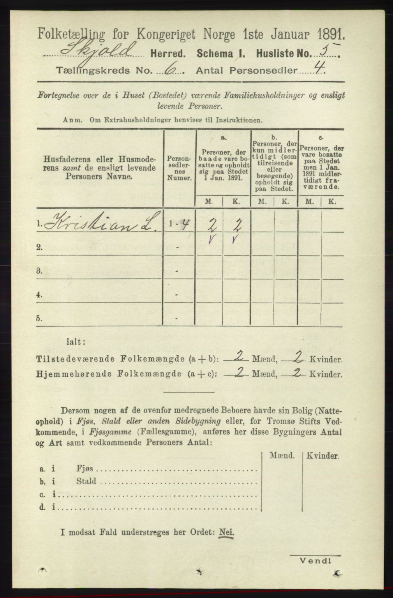 RA, 1891 census for 1154 Skjold, 1891, p. 954