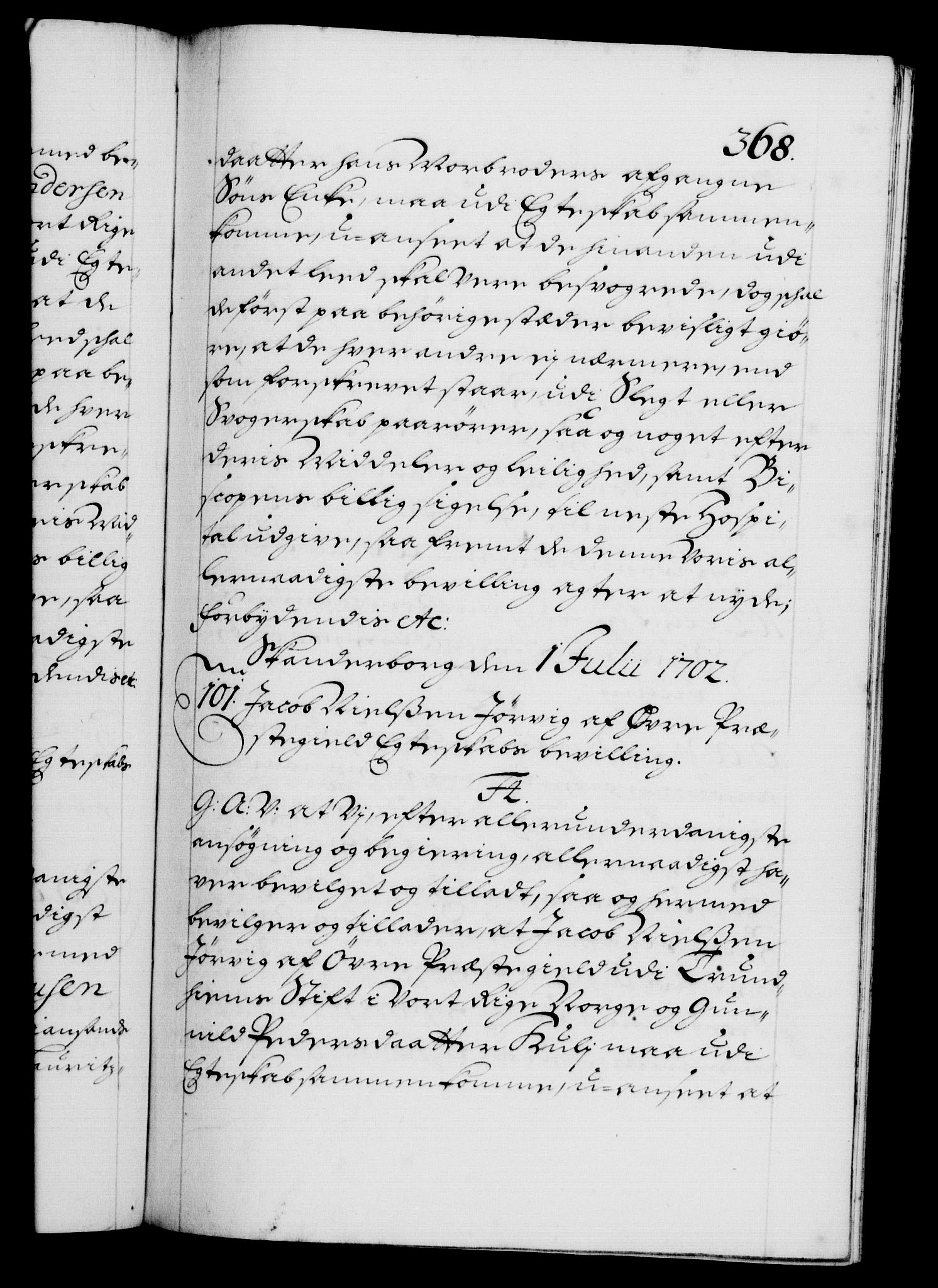 Danske Kanselli 1572-1799, AV/RA-EA-3023/F/Fc/Fca/Fcaa/L0018: Norske registre, 1699-1703, p. 368a