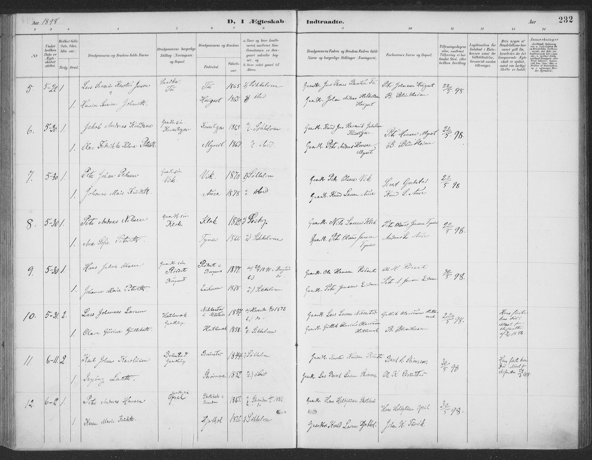 Ministerialprotokoller, klokkerbøker og fødselsregistre - Møre og Romsdal, SAT/A-1454/523/L0335: Parish register (official) no. 523A02, 1891-1911, p. 232