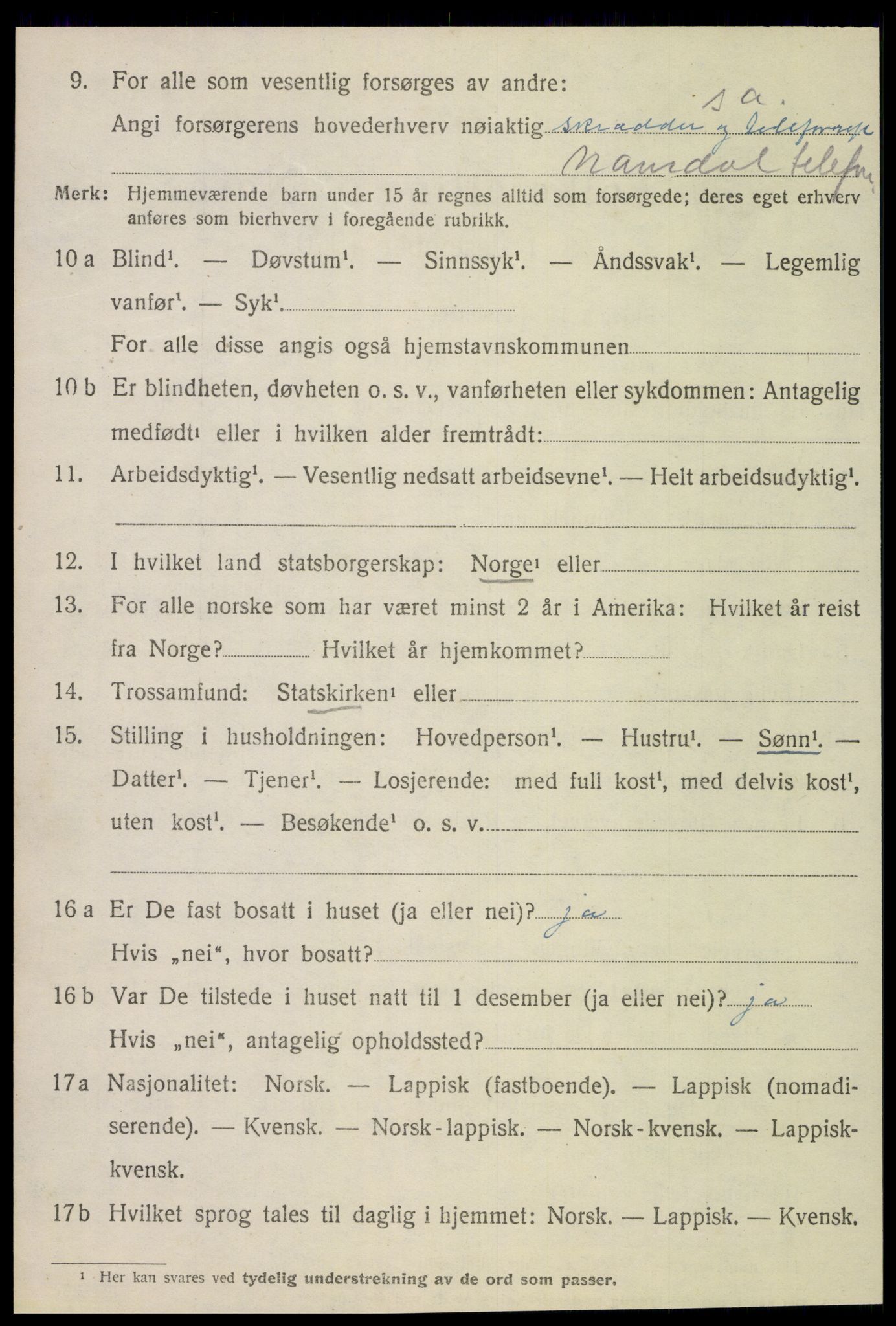 SAT, 1920 census for Overhalla, 1920, p. 2613