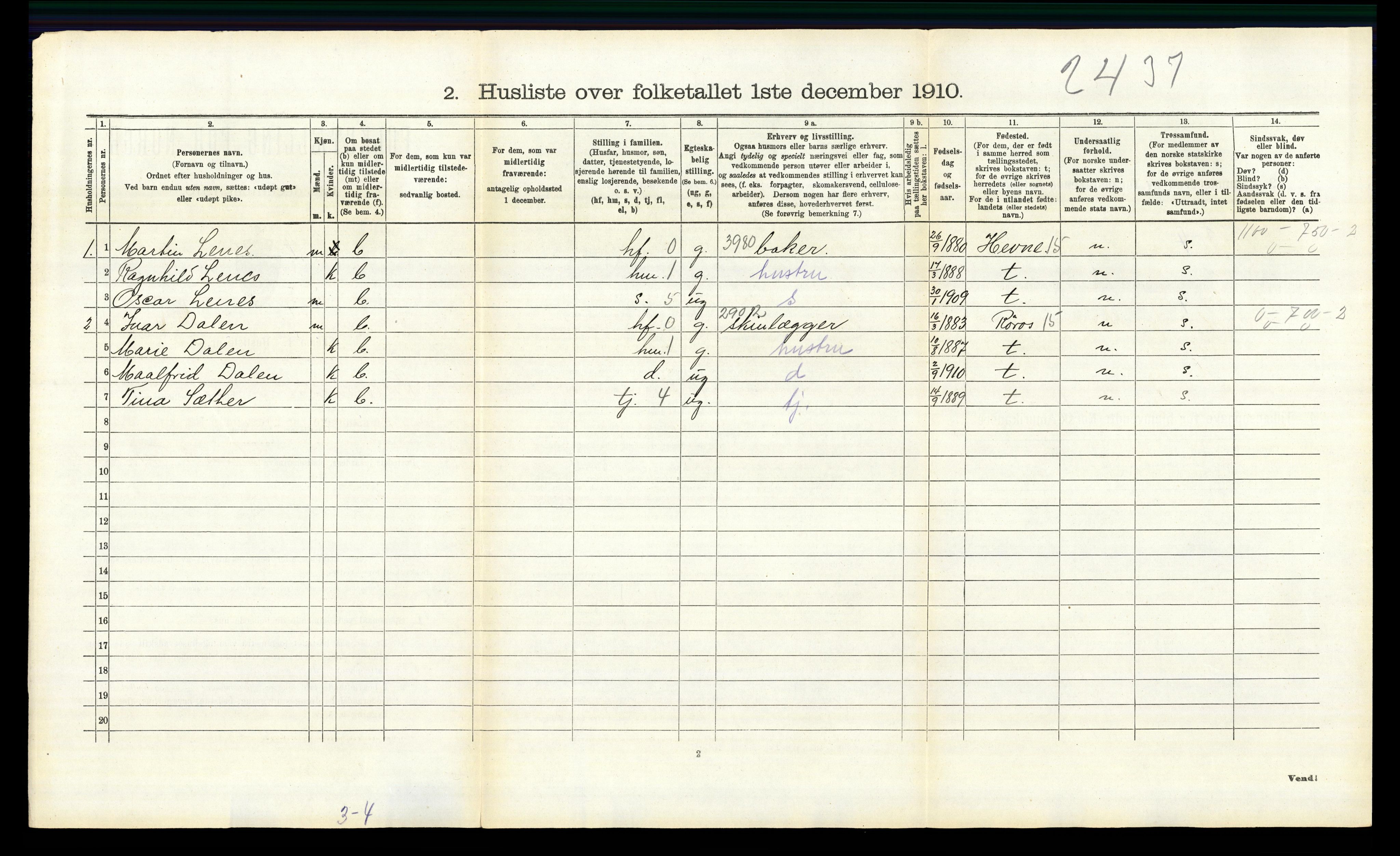 RA, 1910 census for Lille Elvedalen, 1910, p. 1210