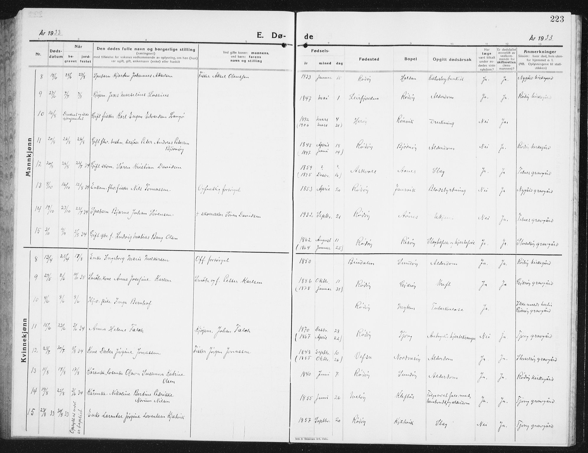 Ministerialprotokoller, klokkerbøker og fødselsregistre - Nordland, SAT/A-1459/841/L0622: Parish register (copy) no. 841C06, 1924-1942, p. 223