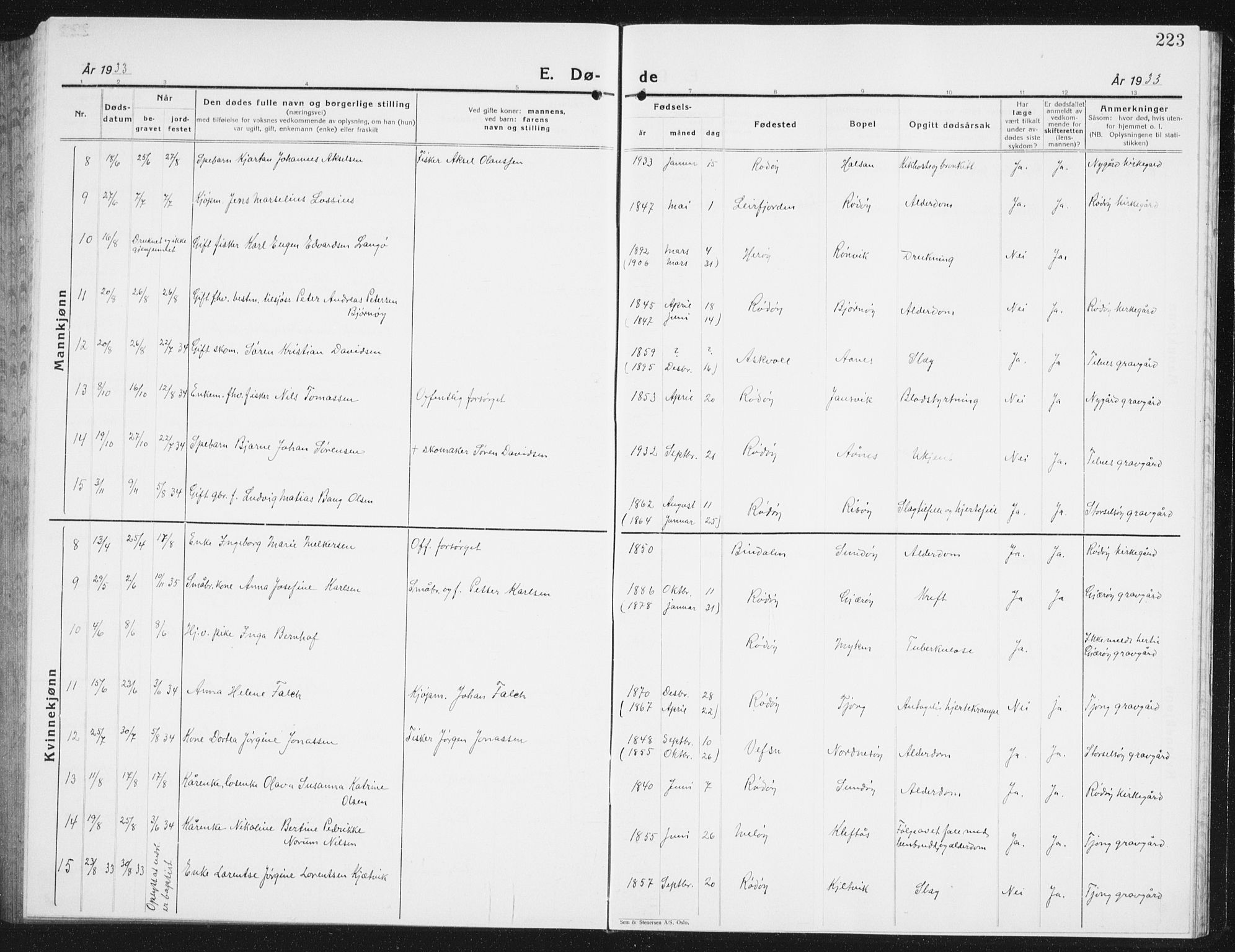 Ministerialprotokoller, klokkerbøker og fødselsregistre - Nordland, AV/SAT-A-1459/841/L0622: Parish register (copy) no. 841C06, 1924-1942, p. 223