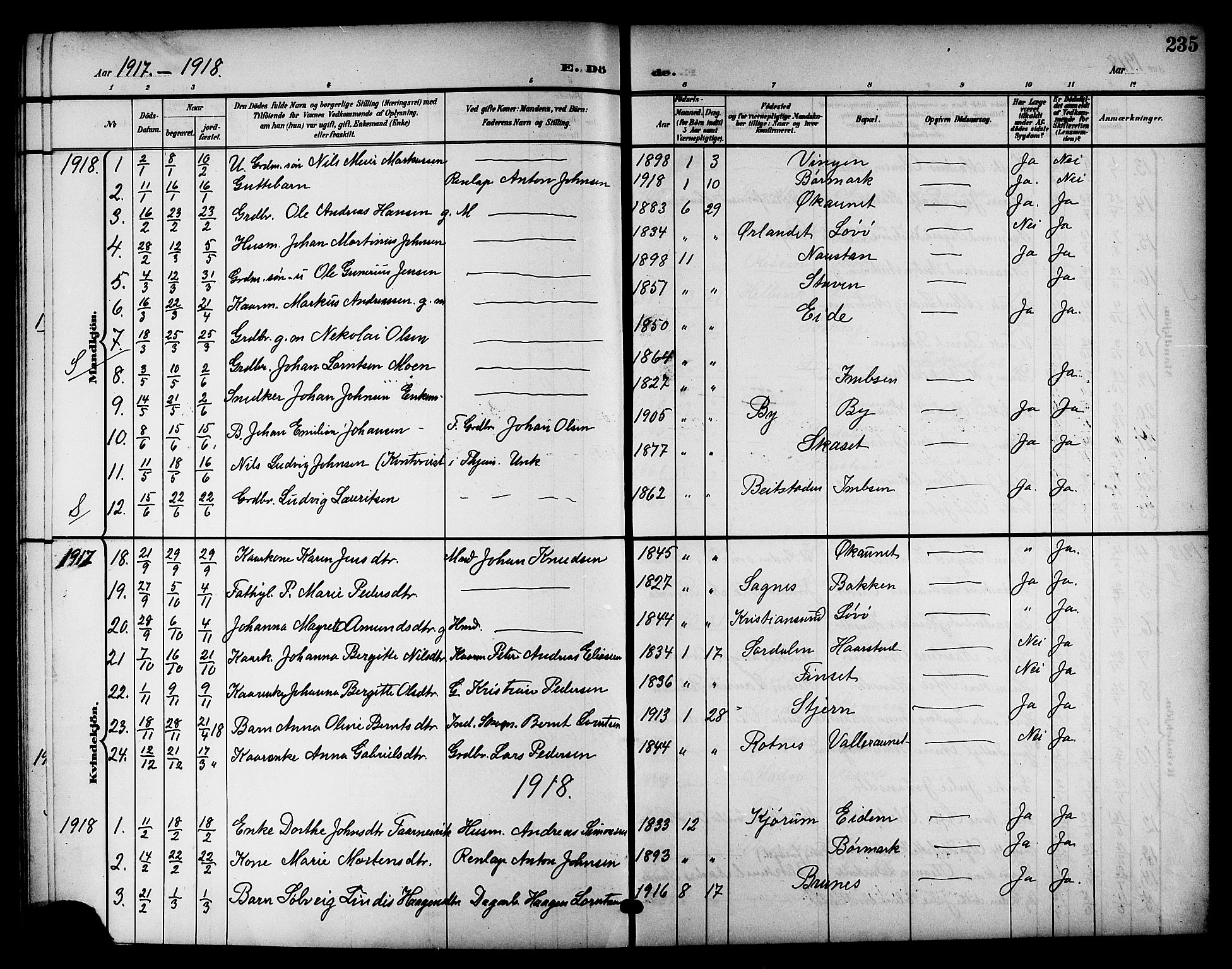 Ministerialprotokoller, klokkerbøker og fødselsregistre - Sør-Trøndelag, SAT/A-1456/655/L0688: Parish register (copy) no. 655C04, 1899-1922, p. 235
