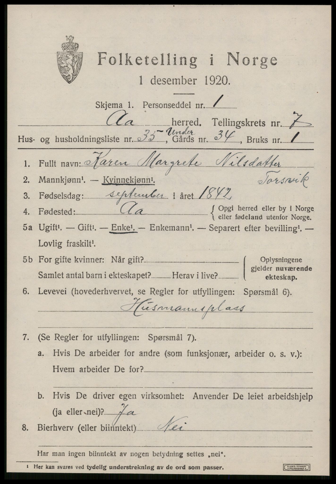 SAT, 1920 census for Å, 1920, p. 3350