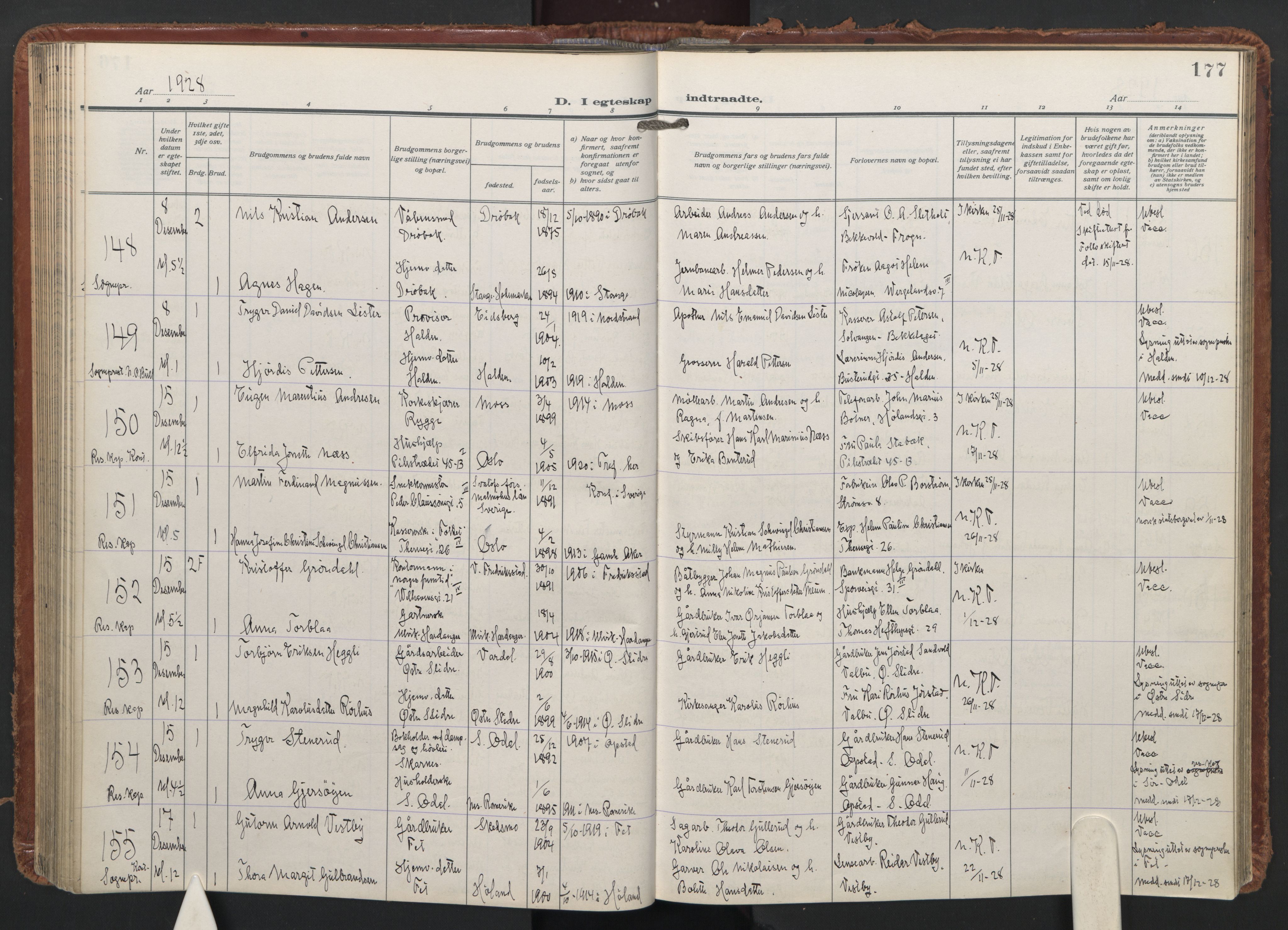 Trefoldighet prestekontor Kirkebøker, AV/SAO-A-10882/F/Fc/L0009: Parish register (official) no. III 9, 1922-1936, p. 177