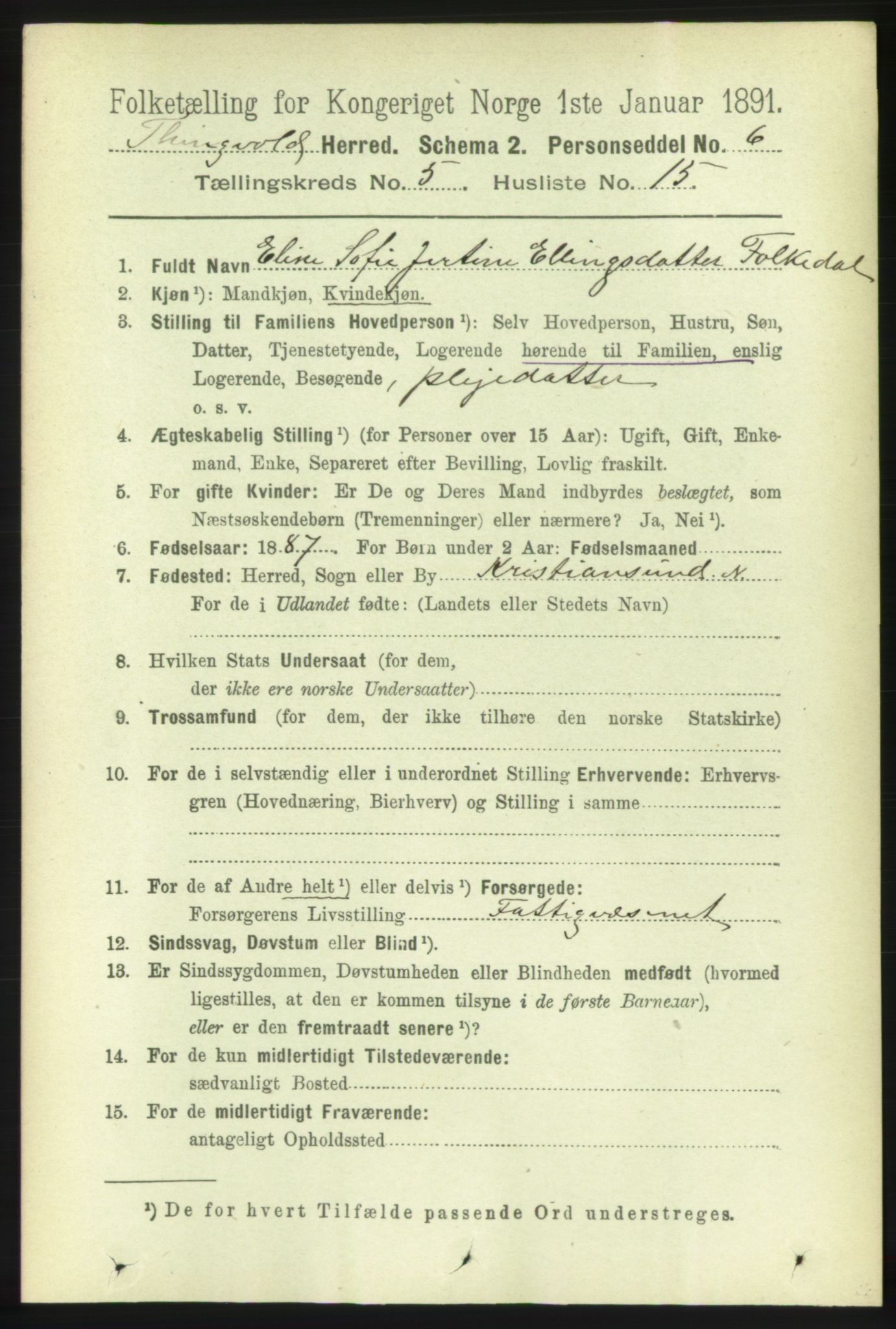 RA, 1891 census for 1560 Tingvoll, 1891, p. 2149