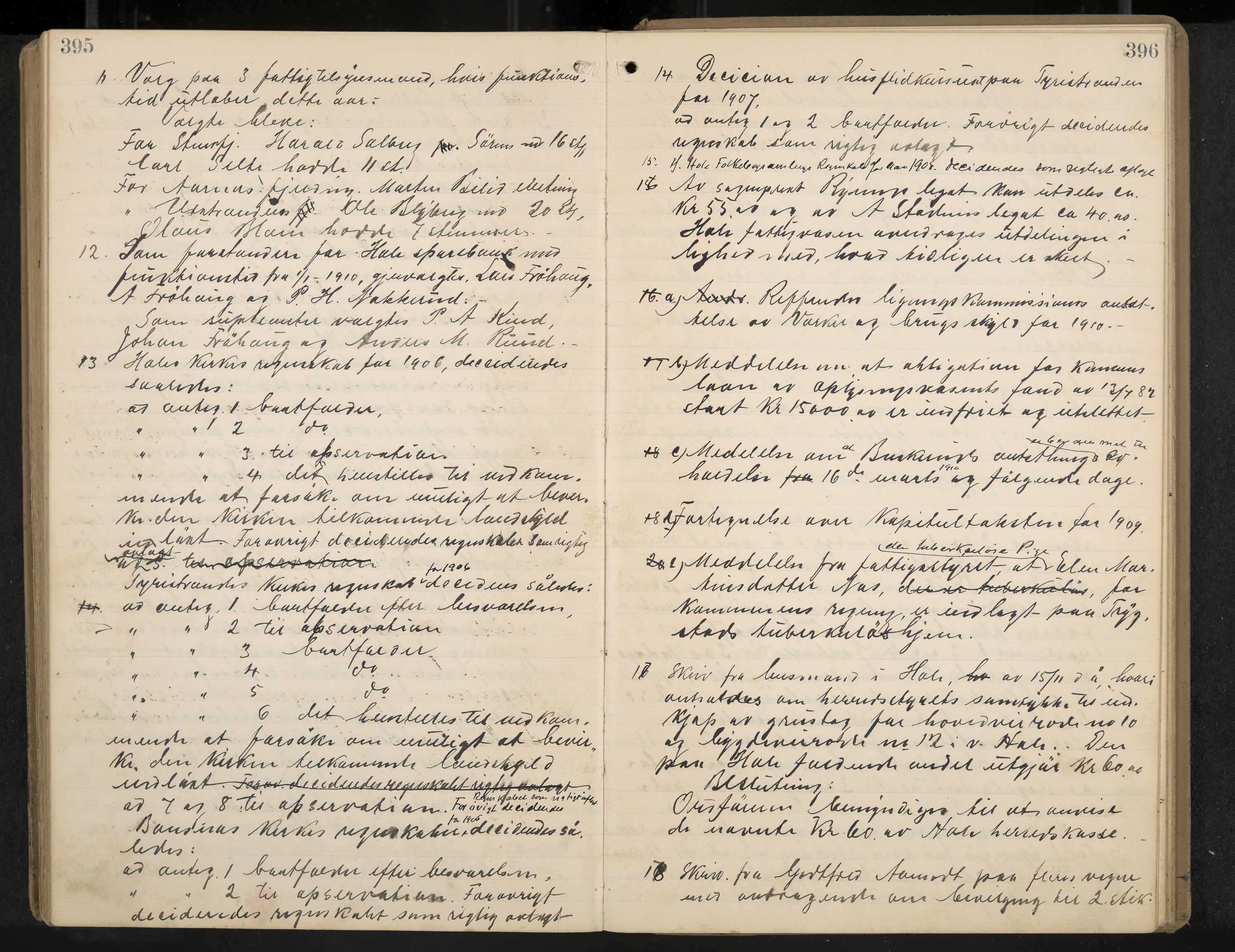 Hole formannskap og sentraladministrasjon, IKAK/0612021-1/A/Aa/L0004: Møtebok med register, 1902-1910, p. 395-396