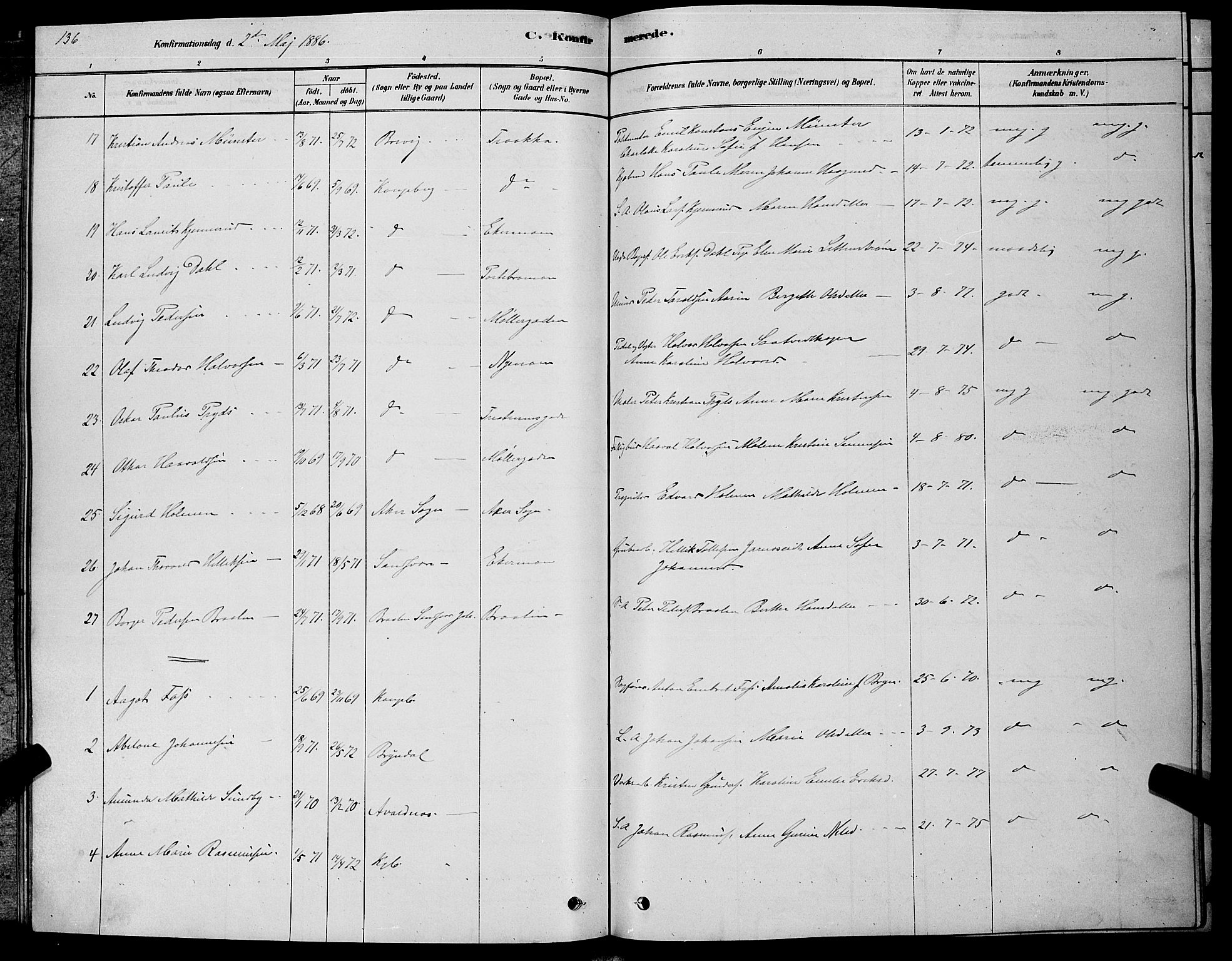 Kongsberg kirkebøker, SAKO/A-22/G/Ga/L0005: Parish register (copy) no. 5, 1878-1889, p. 136