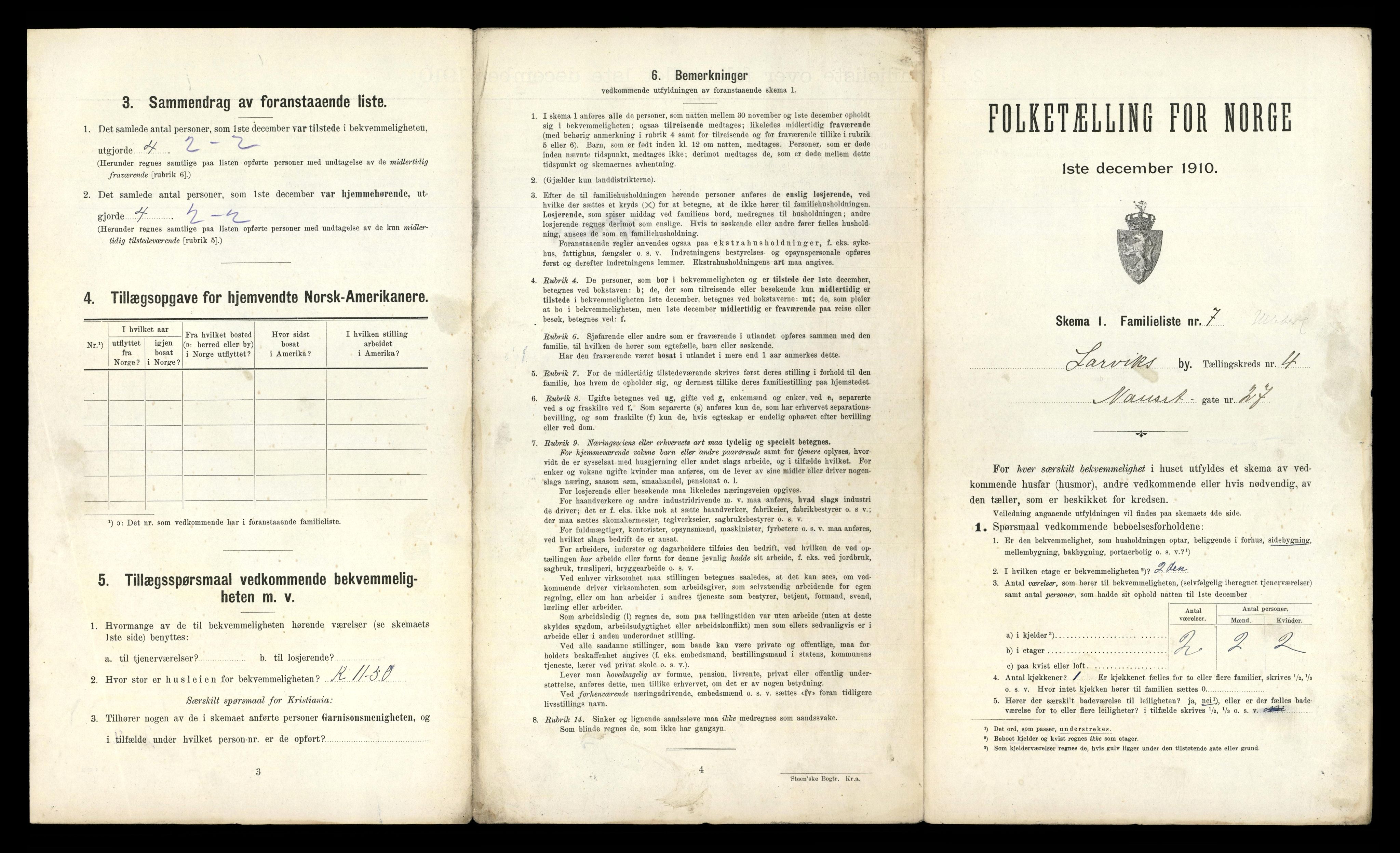 RA, 1910 census for Larvik, 1910, p. 1597