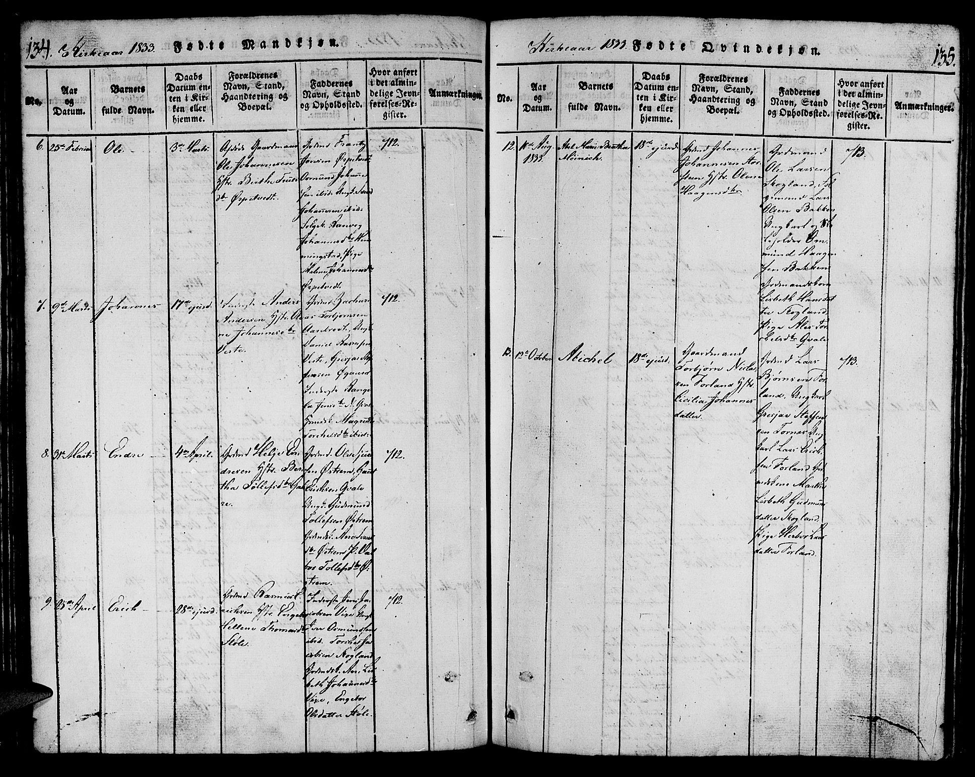 Torvastad sokneprestkontor, AV/SAST-A -101857/H/Ha/Haa/L0004: Parish register (official) no. A 4, 1817-1836, p. 134-135