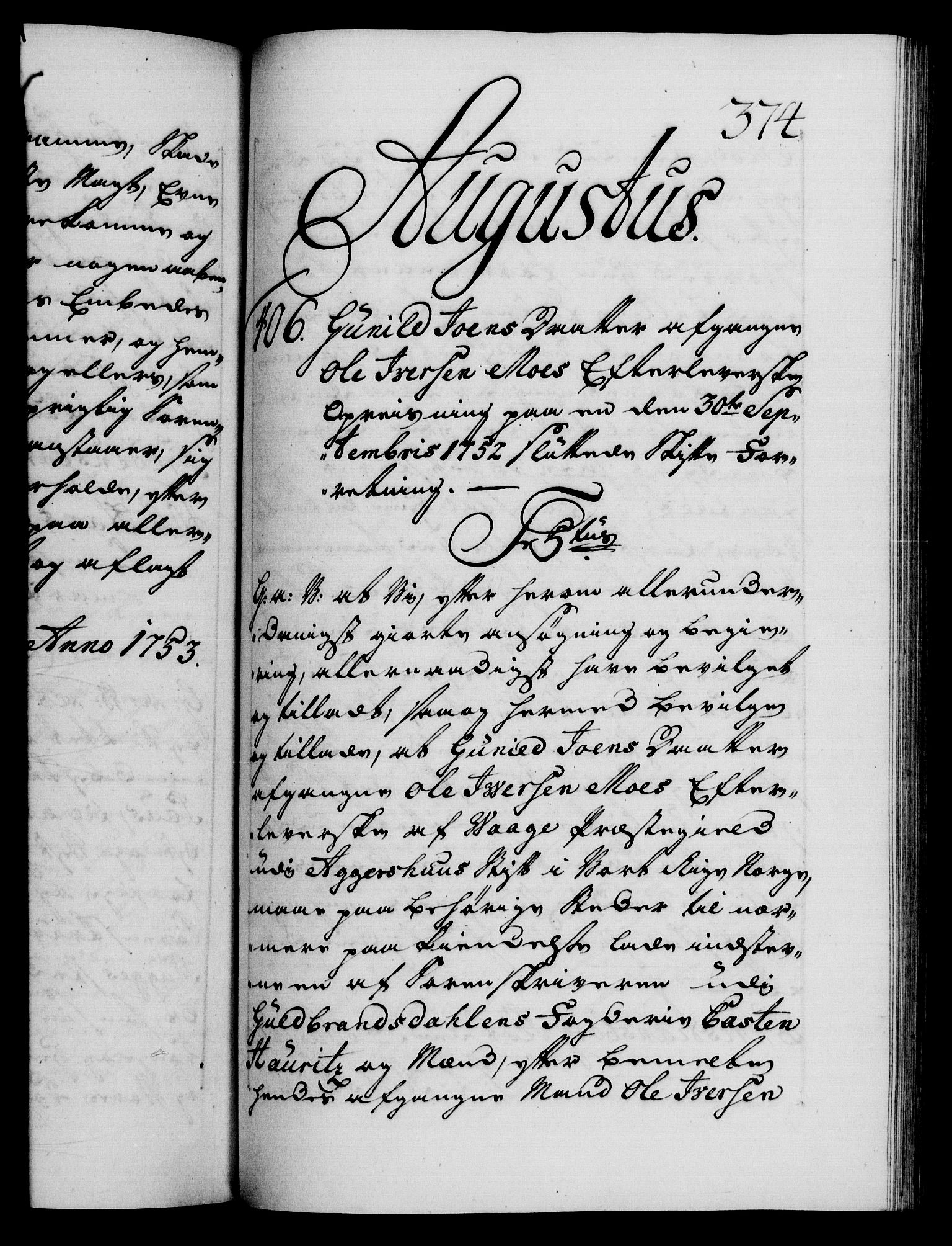 Danske Kanselli 1572-1799, AV/RA-EA-3023/F/Fc/Fca/Fcaa/L0038: Norske registre, 1753-1754, p. 374a