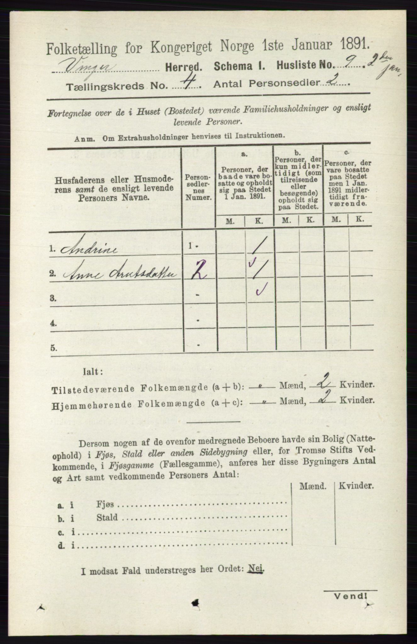 RA, 1891 census for 0421 Vinger, 1891, p. 1590