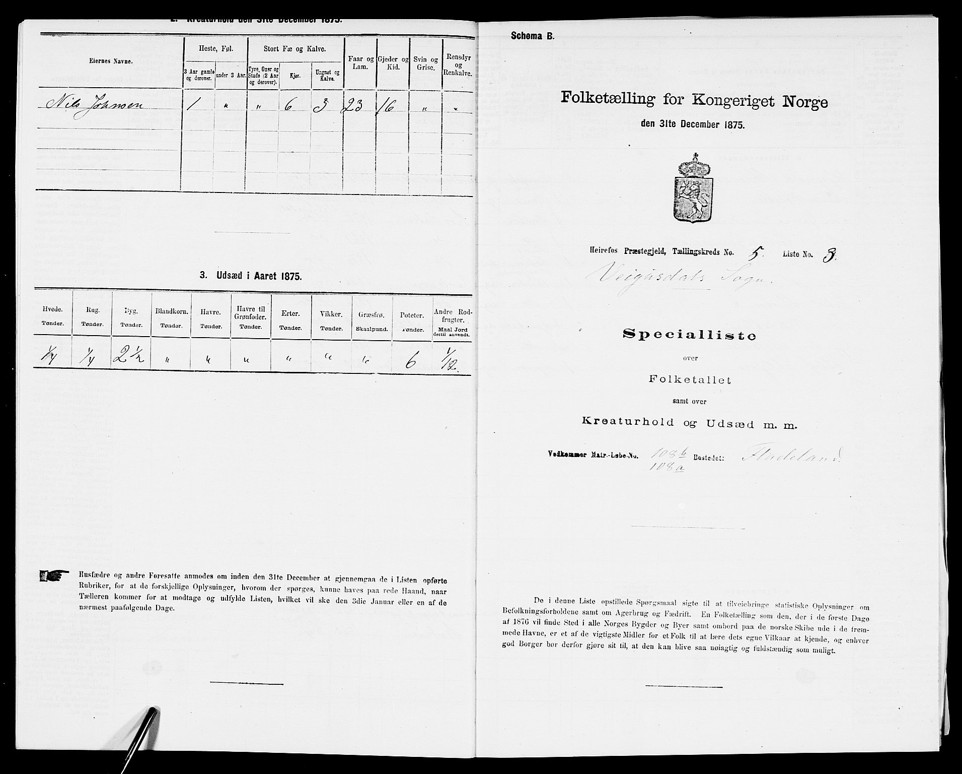 SAK, 1875 census for 0933P Herefoss, 1875, p. 392