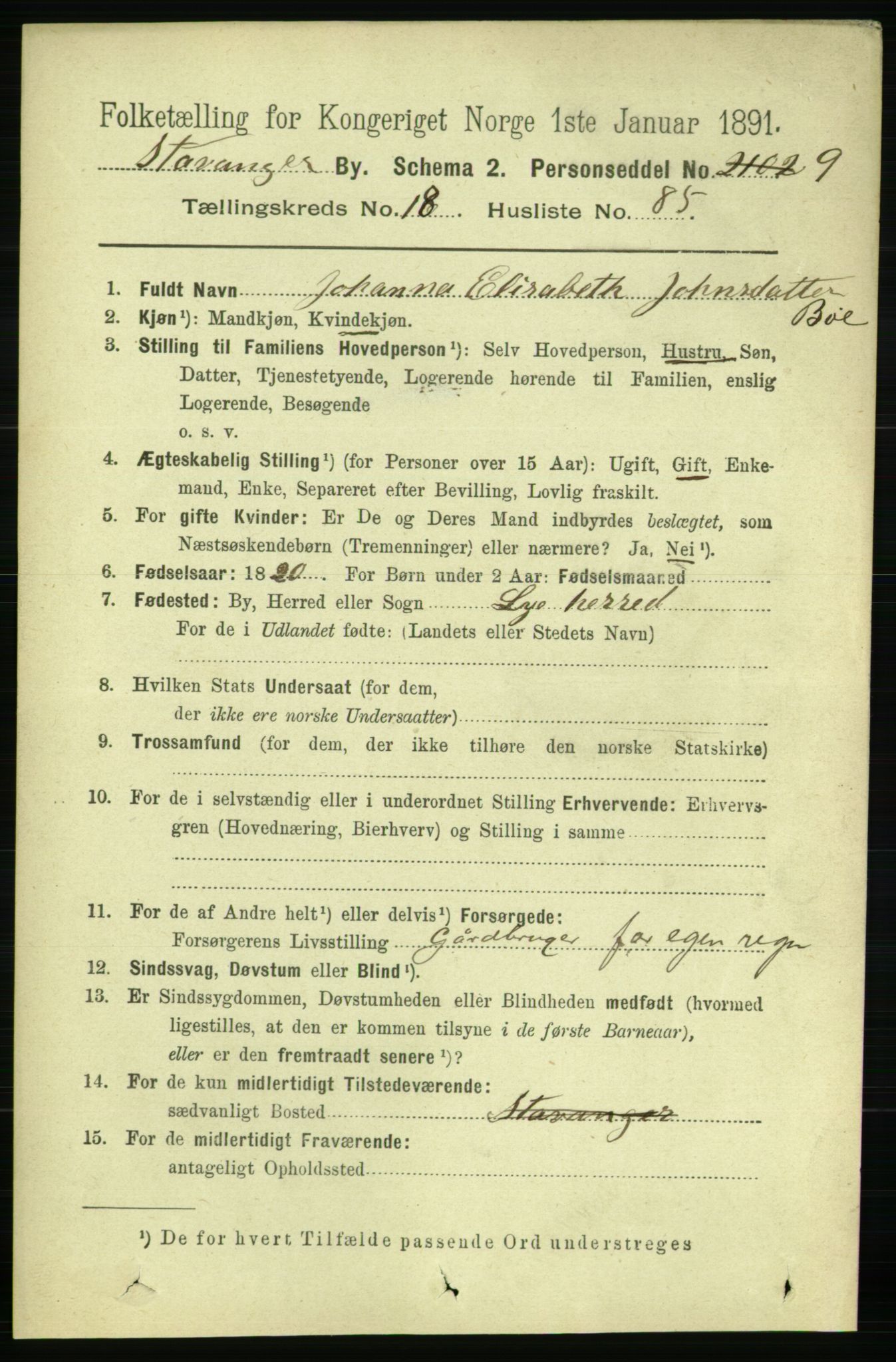 RA, 1891 census for 1103 Stavanger, 1891, p. 22426