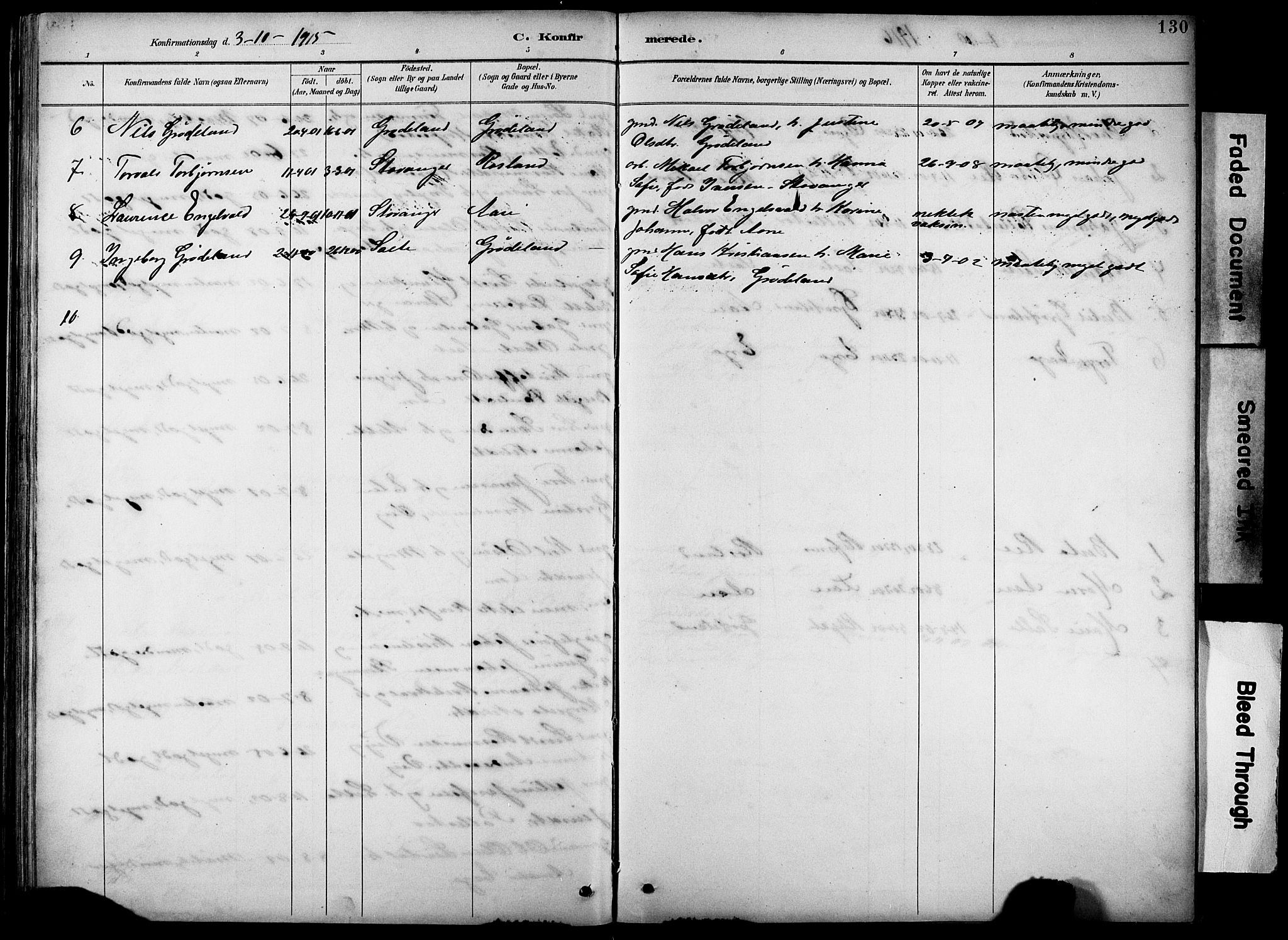 Klepp sokneprestkontor, AV/SAST-A-101803/001/3/30BB/L0005: Parish register (copy) no. B 5, 1889-1918, p. 130