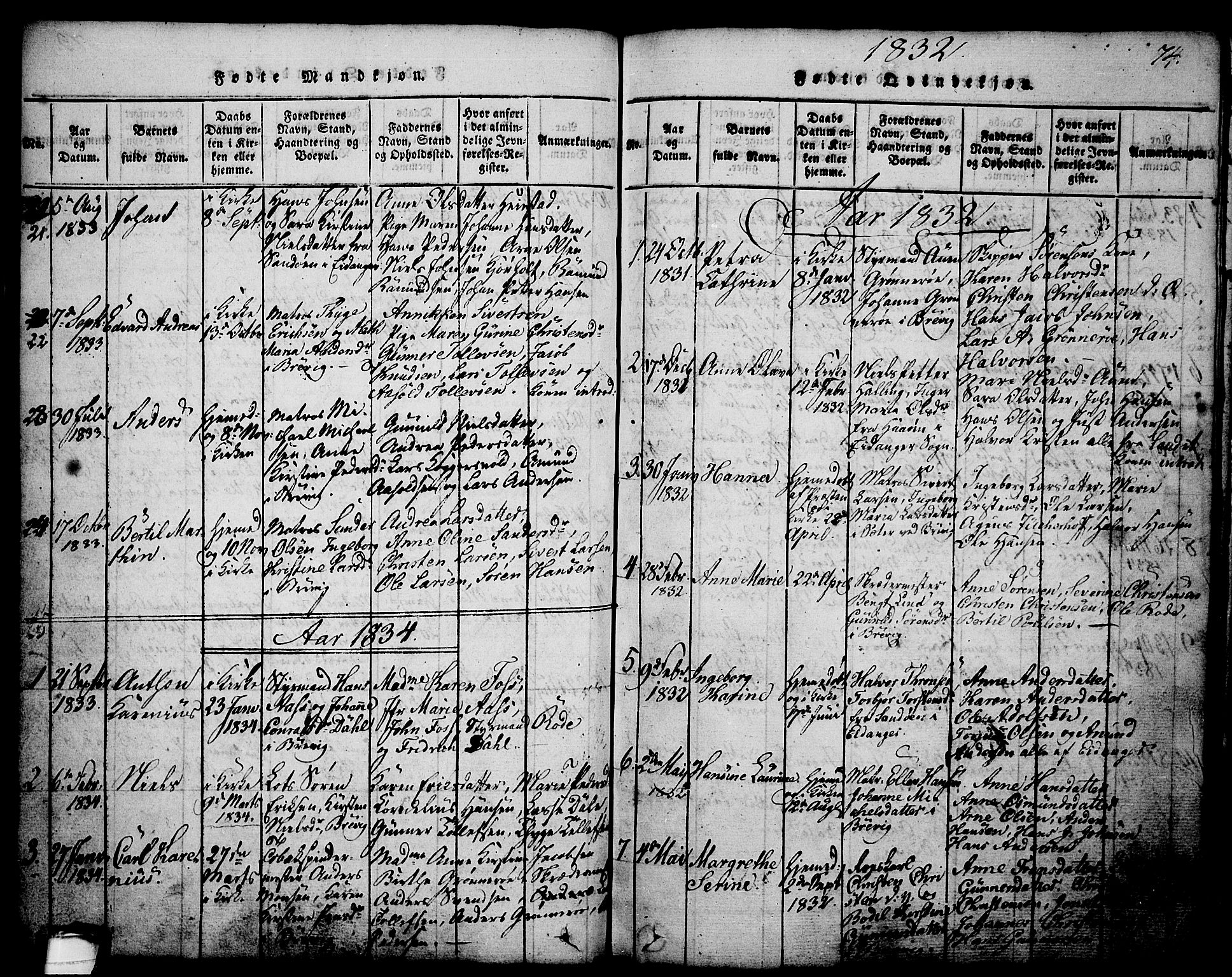 Brevik kirkebøker, SAKO/A-255/G/Ga/L0001: Parish register (copy) no. 1, 1814-1845, p. 74