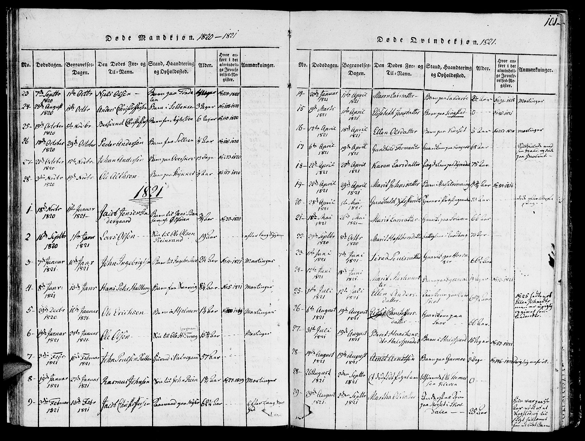 Ministerialprotokoller, klokkerbøker og fødselsregistre - Sør-Trøndelag, SAT/A-1456/646/L0608: Parish register (official) no. 646A06, 1816-1825, p. 101