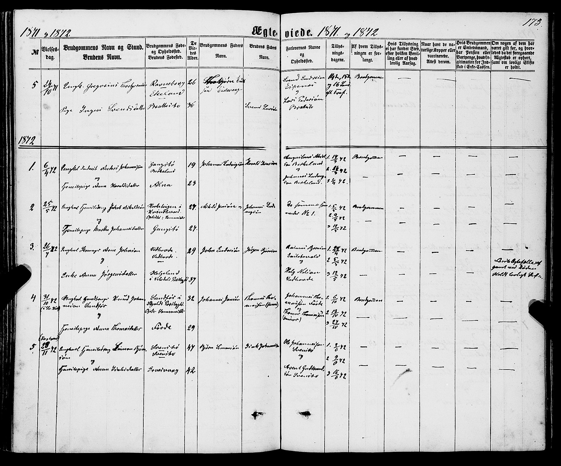 Sveio Sokneprestembete, SAB/A-78501/H/Haa: Parish register (official) no. A 1, 1861-1877, p. 173