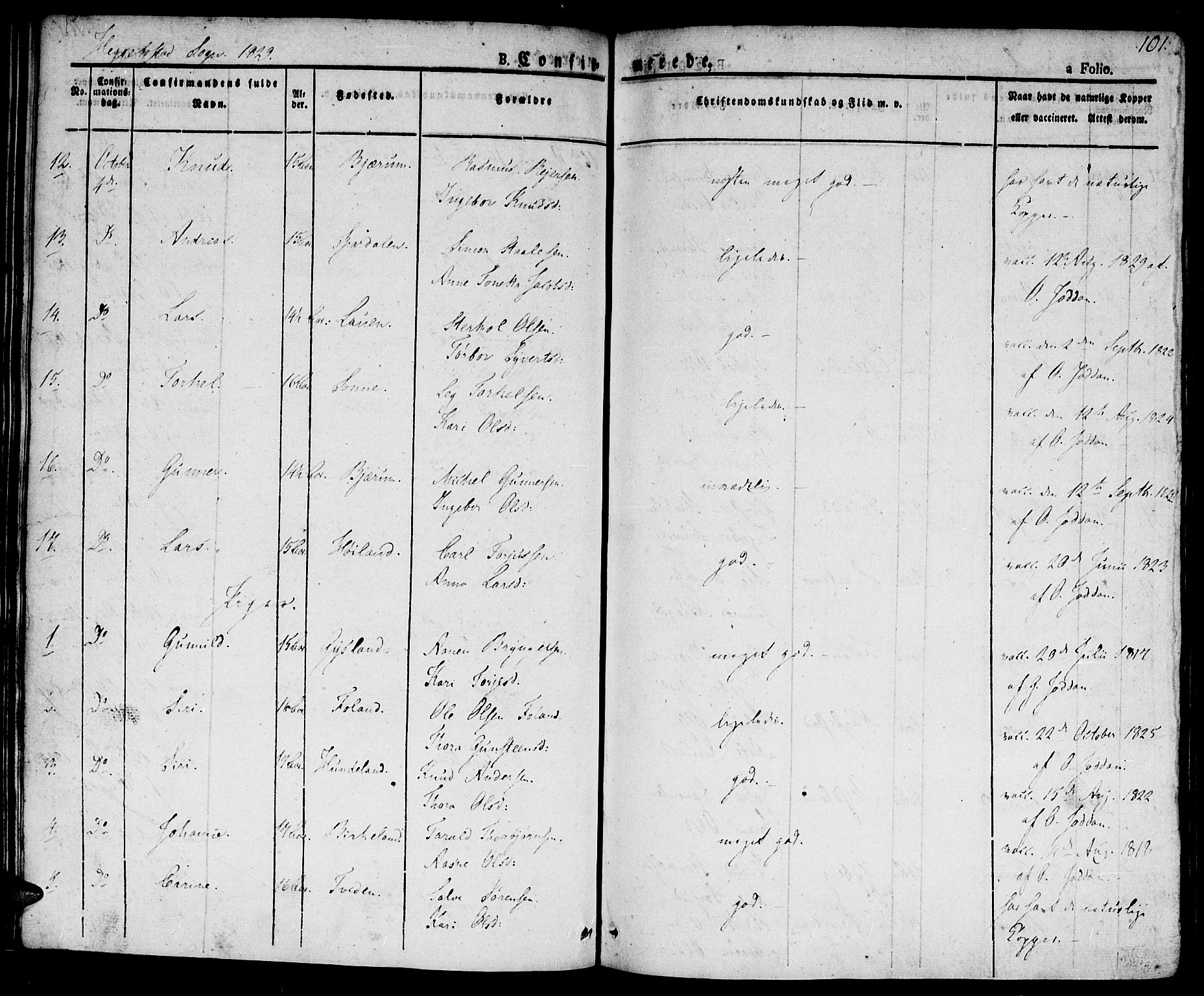 Hægebostad sokneprestkontor, AV/SAK-1111-0024/F/Fa/Faa/L0003: Parish register (official) no. A 3 /1, 1825-1834, p. 101