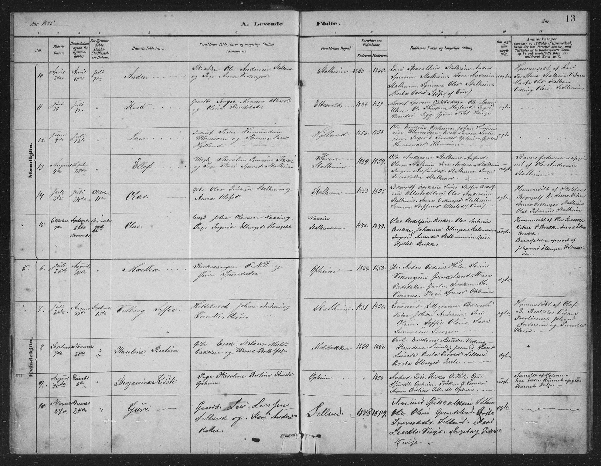 Vossestrand Sokneprestembete, AV/SAB-A-79101/H/Hab: Parish register (copy) no. A 2, 1880-1902, p. 13