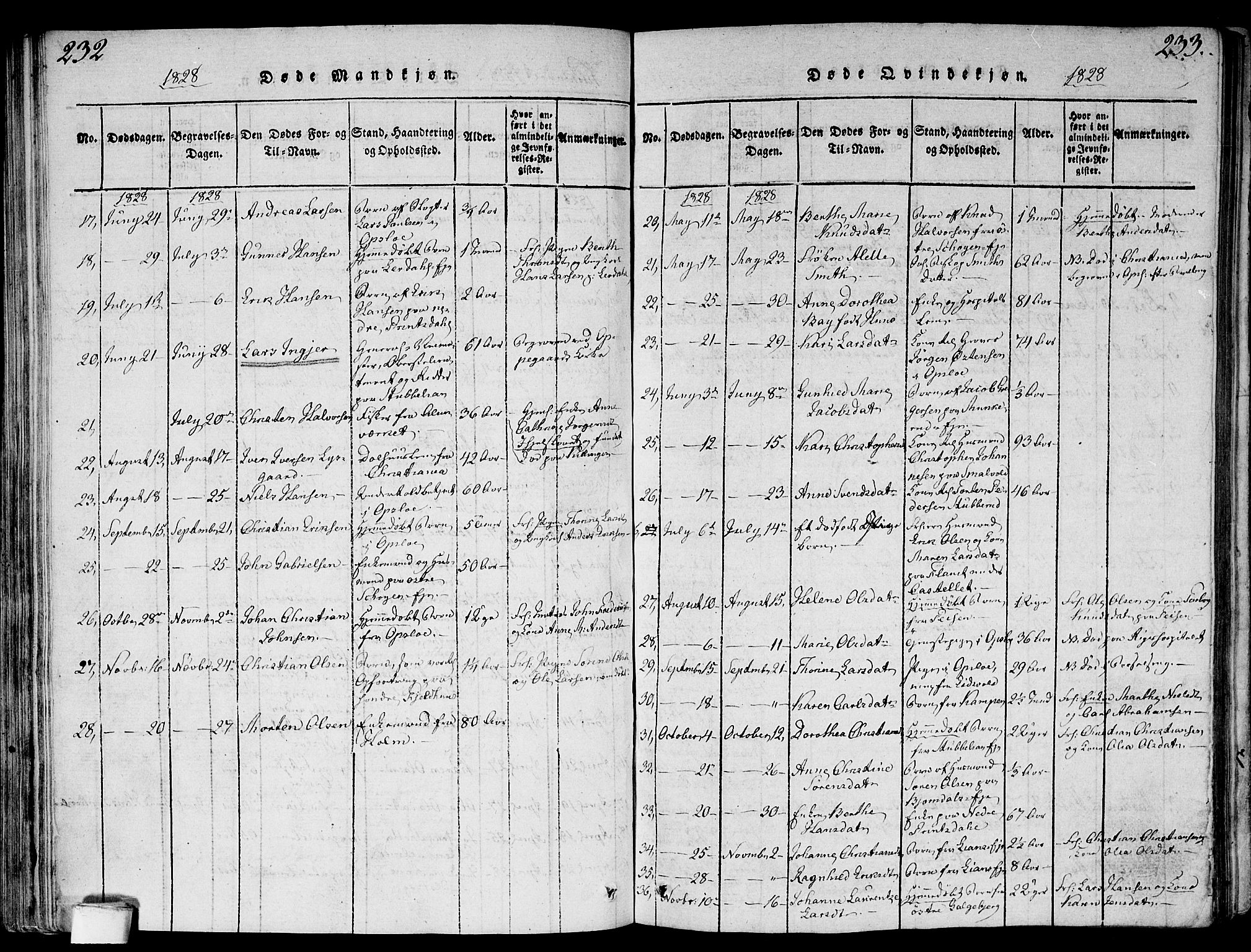 Gamlebyen prestekontor Kirkebøker, SAO/A-10884/F/Fa/L0002: Parish register (official) no. 2, 1817-1829, p. 232-233