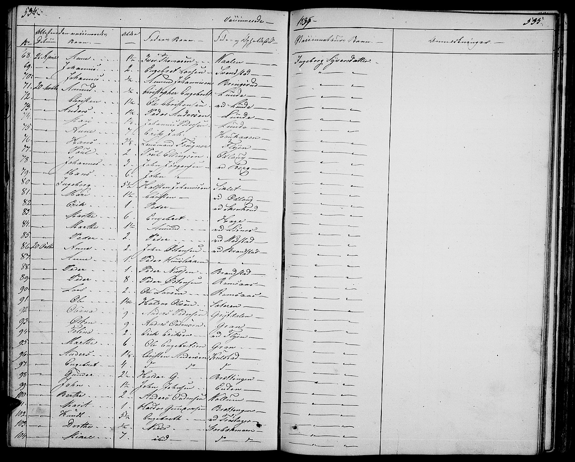 Ringebu prestekontor, SAH/PREST-082/H/Ha/Hab/L0002: Parish register (copy) no. 2, 1839-1853, p. 534-535