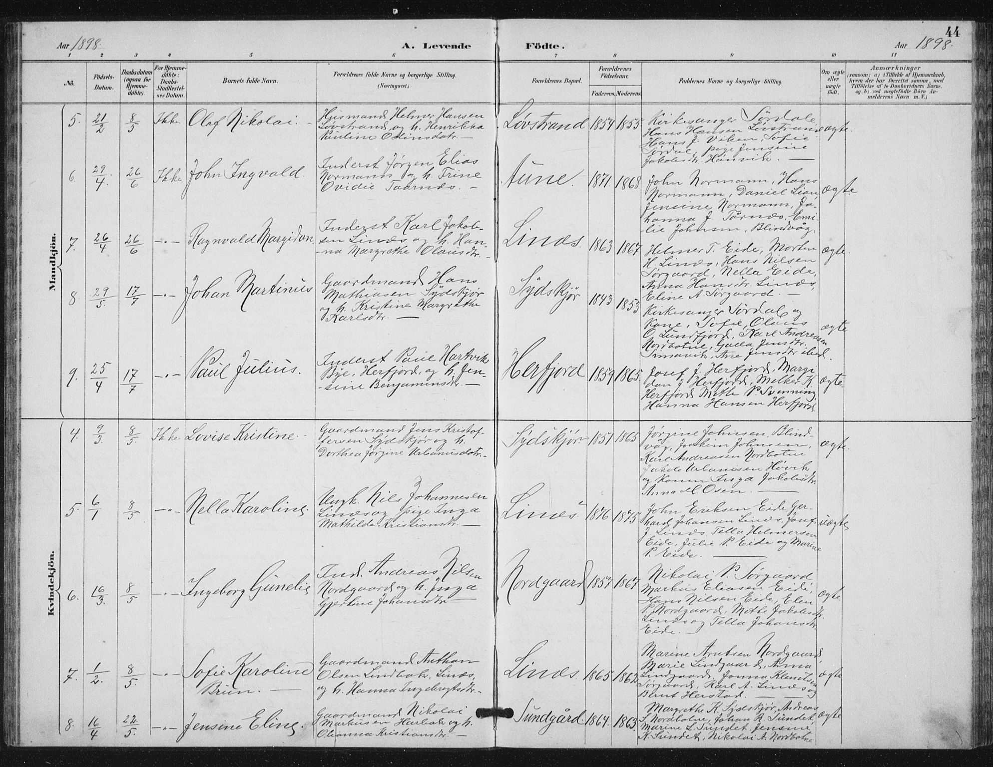 Ministerialprotokoller, klokkerbøker og fødselsregistre - Sør-Trøndelag, SAT/A-1456/656/L0698: Parish register (copy) no. 656C04, 1890-1904, p. 44