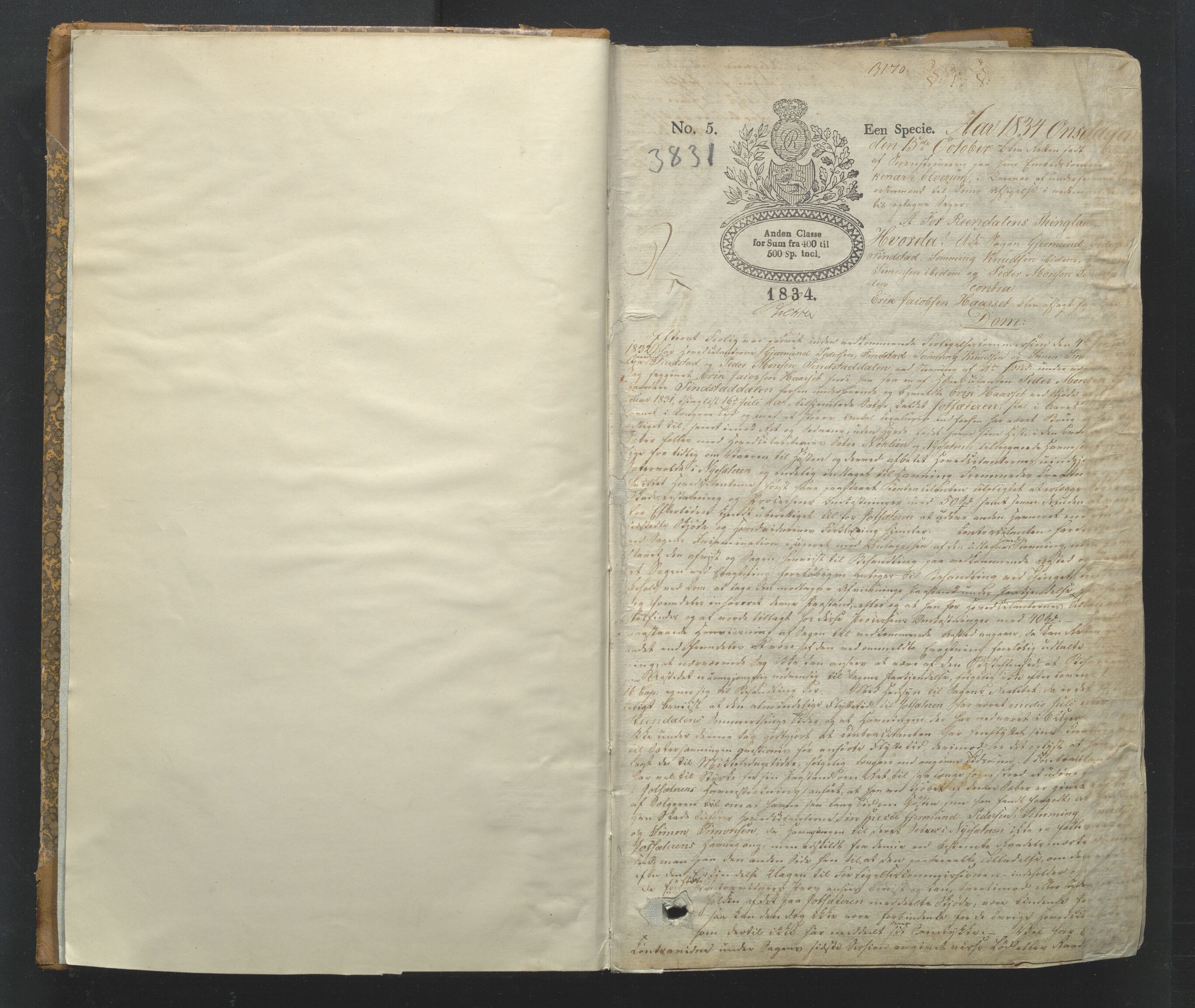 Nord-Østerdal tingrett, AV/SAH-TING-020/G/Gb/L0001: Tingbok, 1834-1847, p. 1a