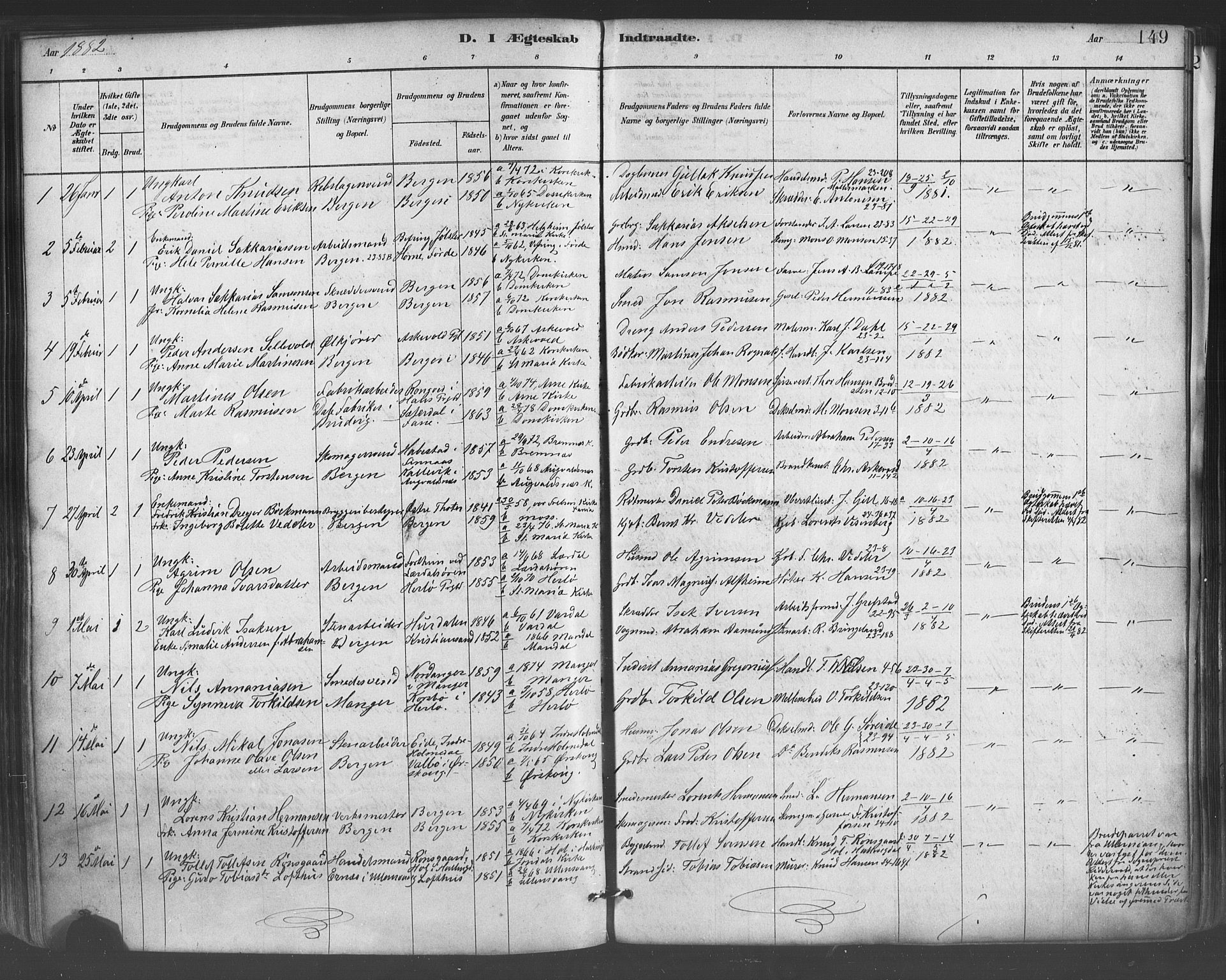 Mariakirken Sokneprestembete, SAB/A-76901/H/Haa/L0007: Parish register (official) no. A 7, 1878-1893, p. 149